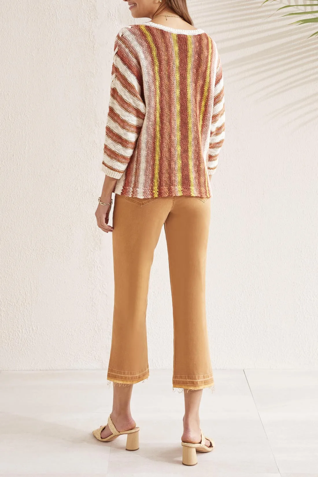 3/4 Sleeve Lace Up Boat Neck Sweater