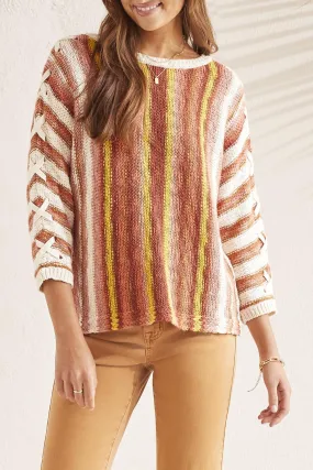 3/4 Sleeve Lace Up Boat Neck Sweater