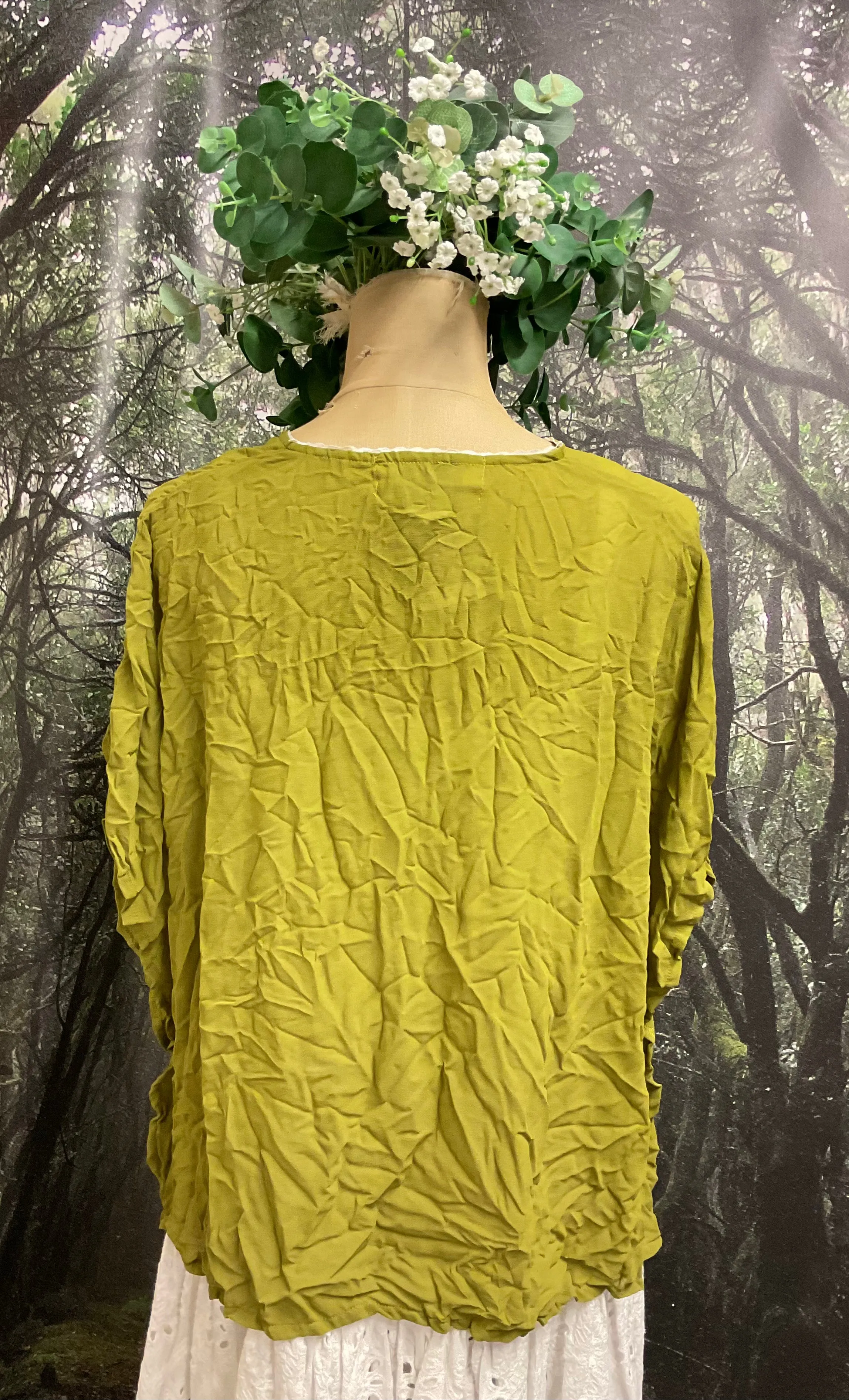 #5254 Green crinkle overtop with rouched hem