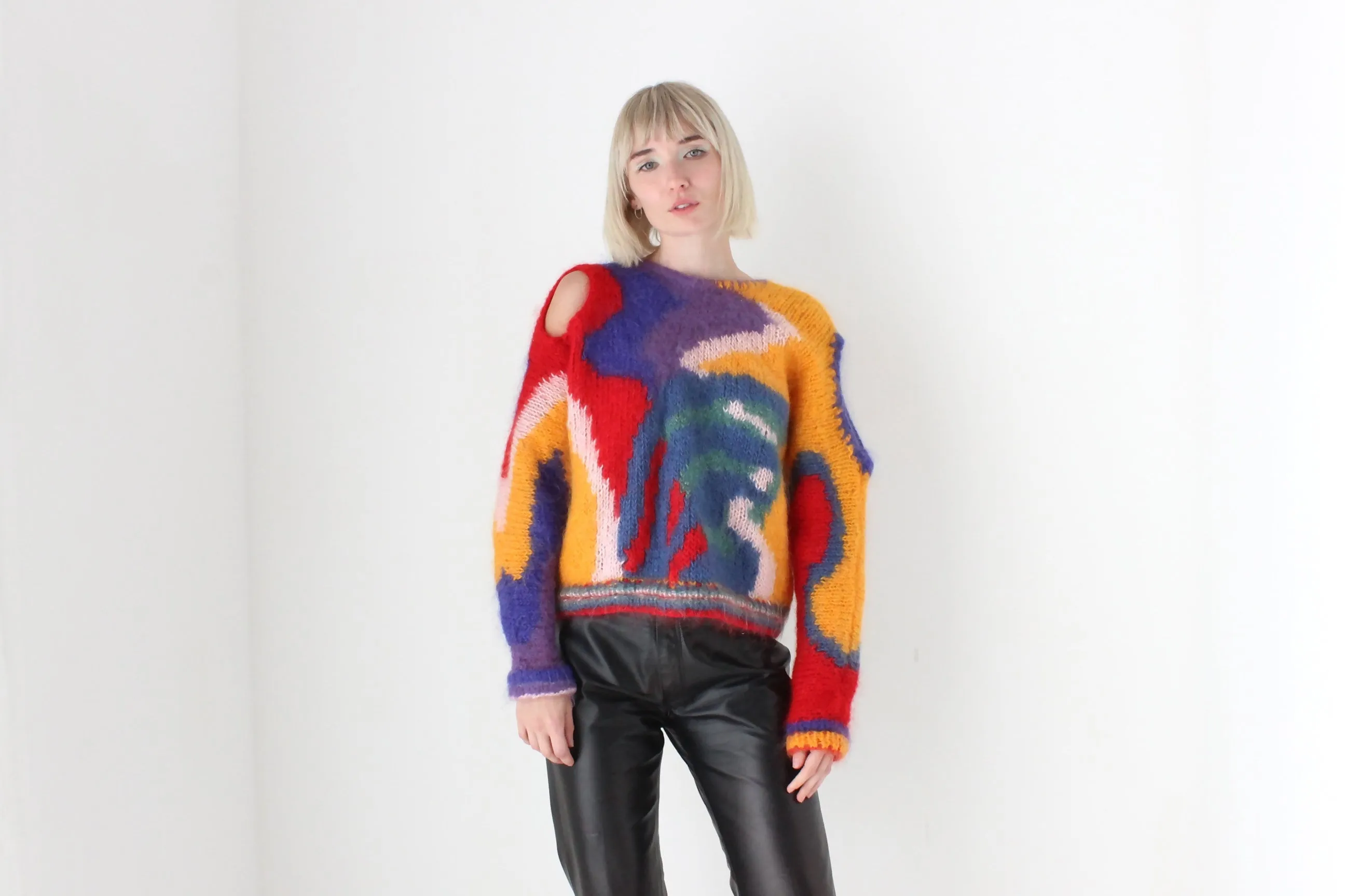 80s Hand Made Abstract Cut Out MOHAIR & WOOL Sweater