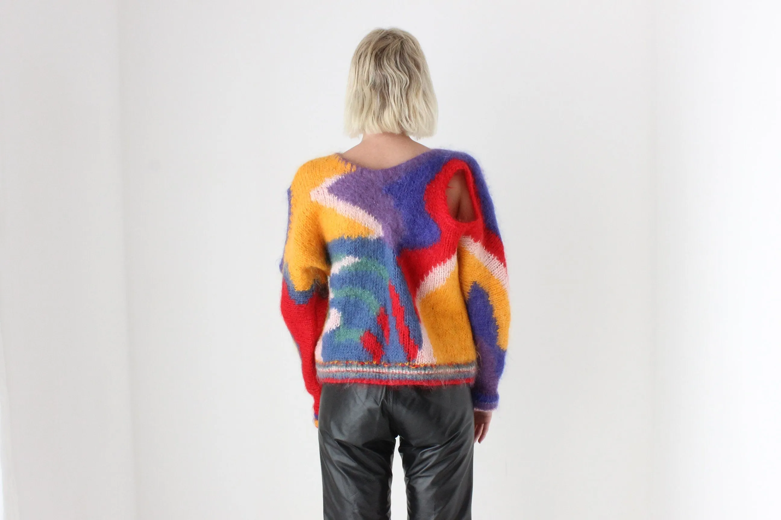 80s Hand Made Abstract Cut Out MOHAIR & WOOL Sweater