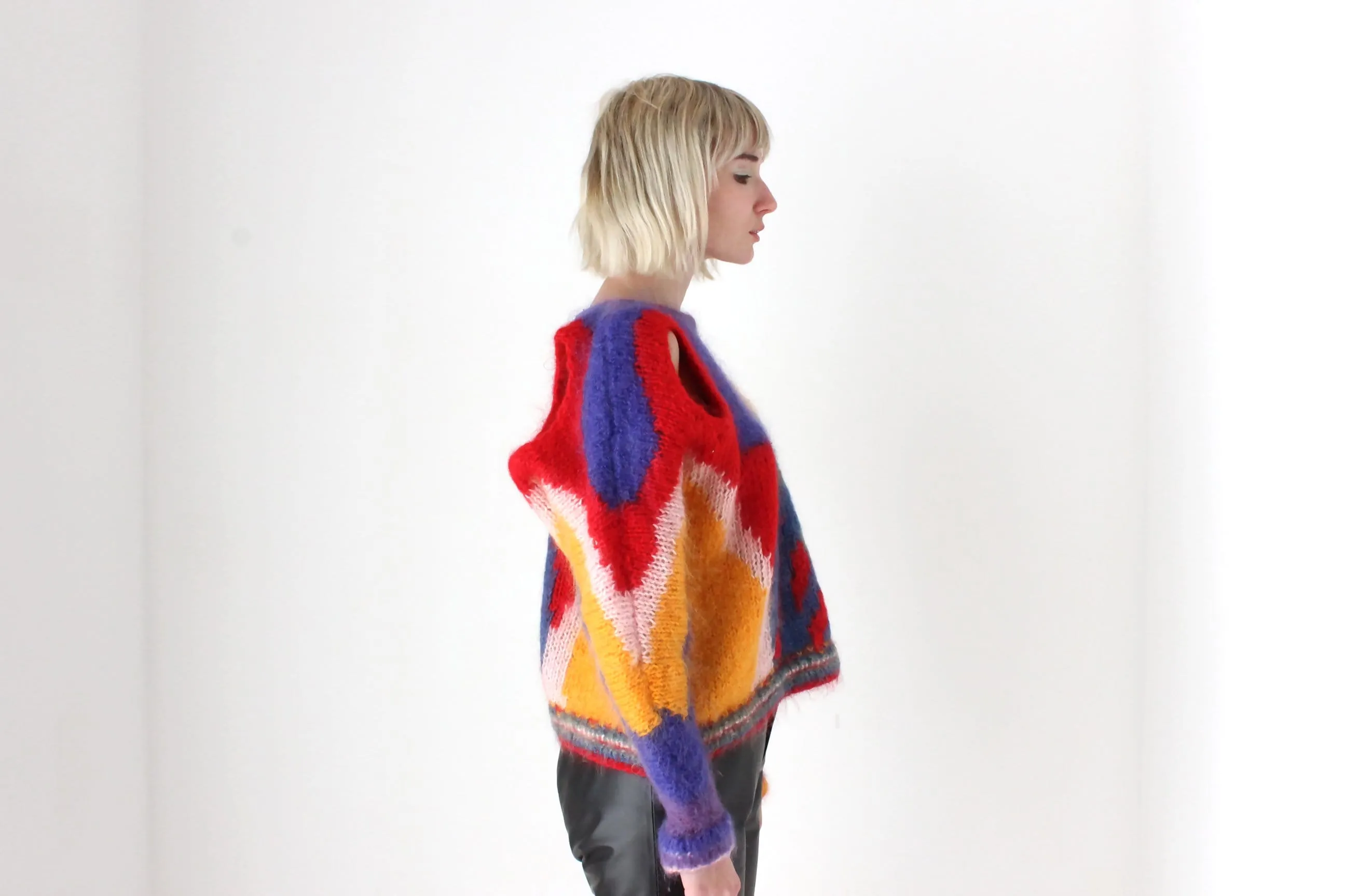 80s Hand Made Abstract Cut Out MOHAIR & WOOL Sweater