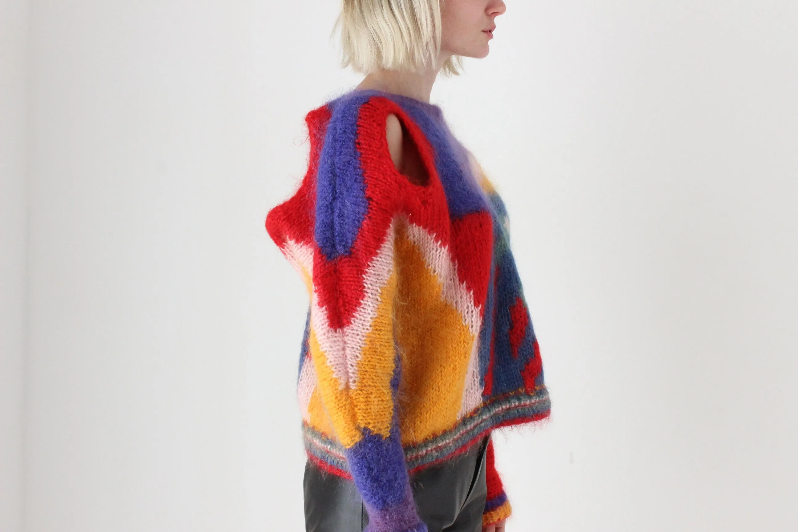 80s Hand Made Abstract Cut Out MOHAIR & WOOL Sweater