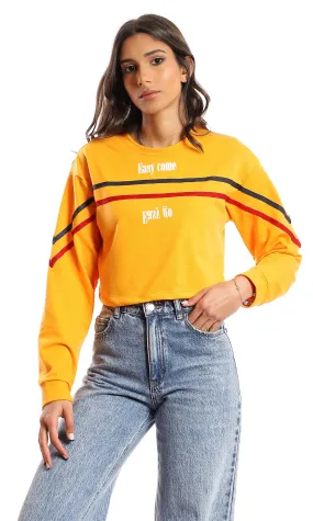98105 "Easy Come Easy Go" Cropped Long Sleeves T-Shirt - Orange