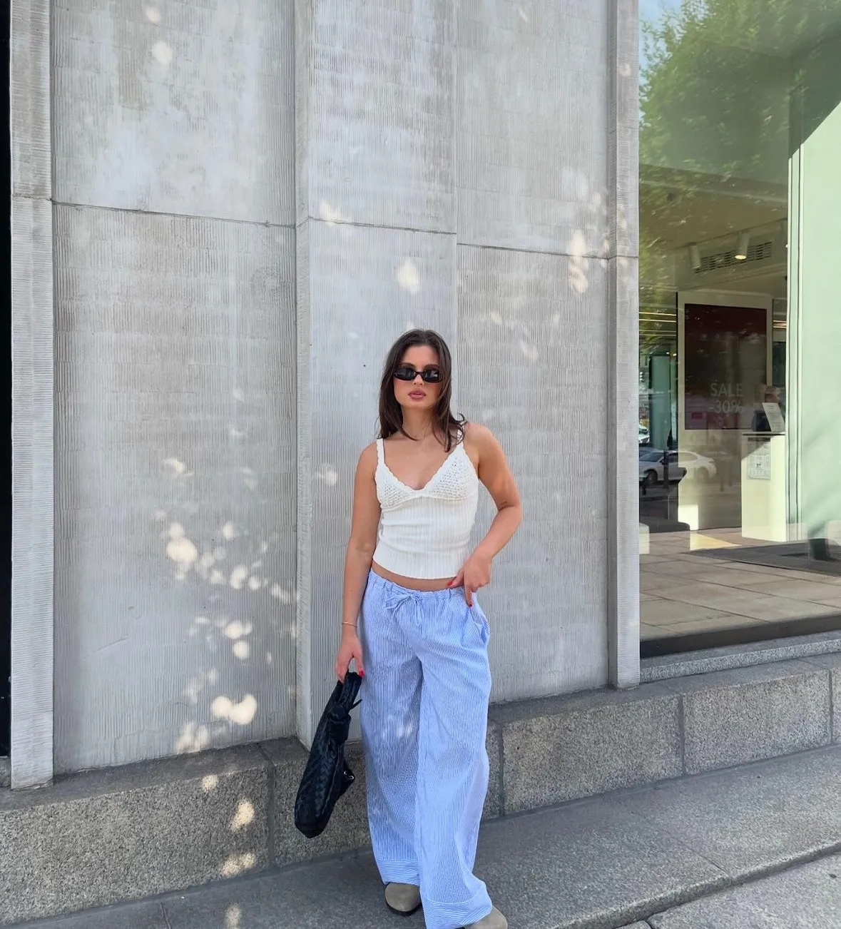 Adina low-waist pants with stripes - Blue