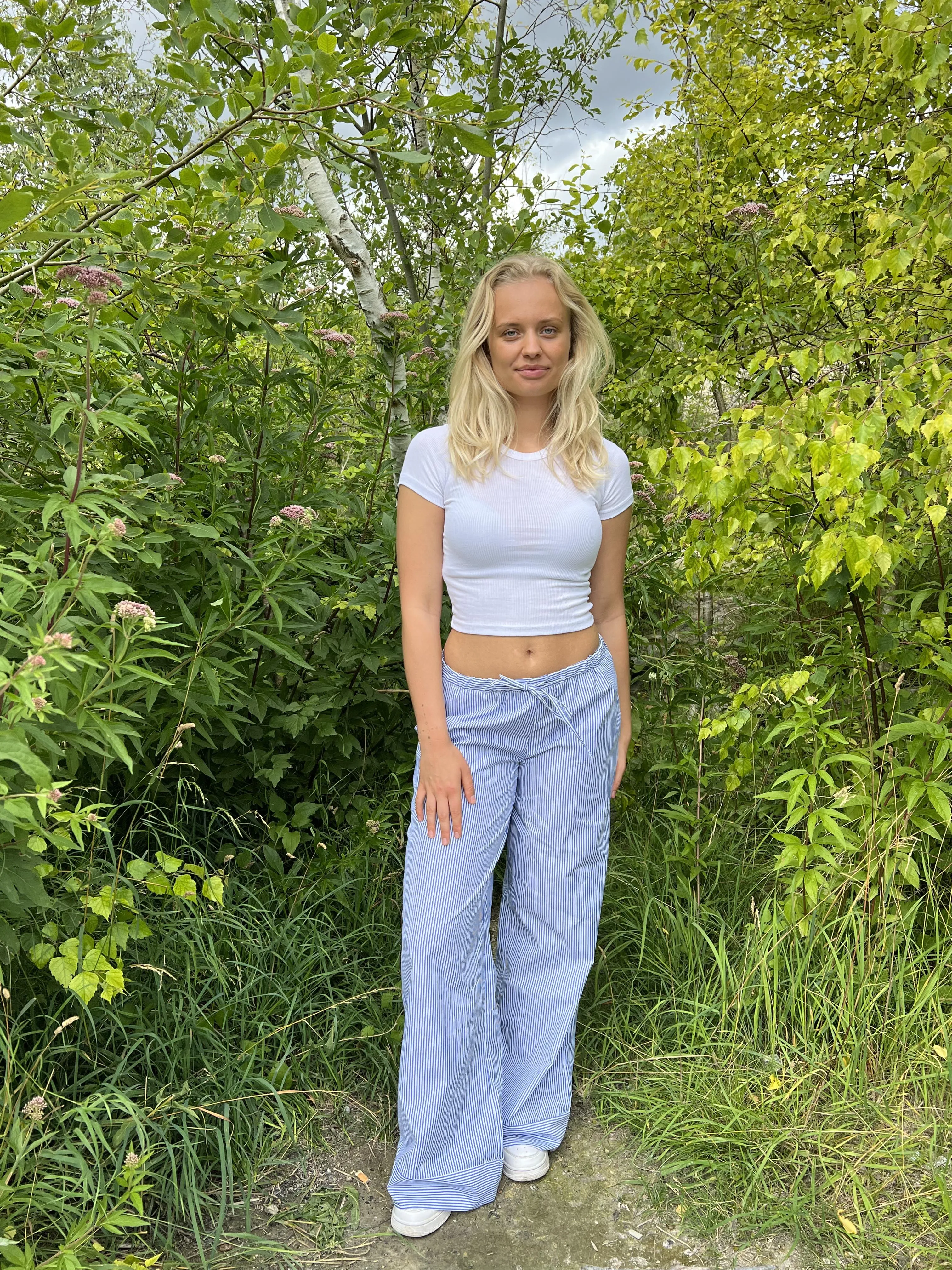 Adina low-waist pants with stripes - Blue