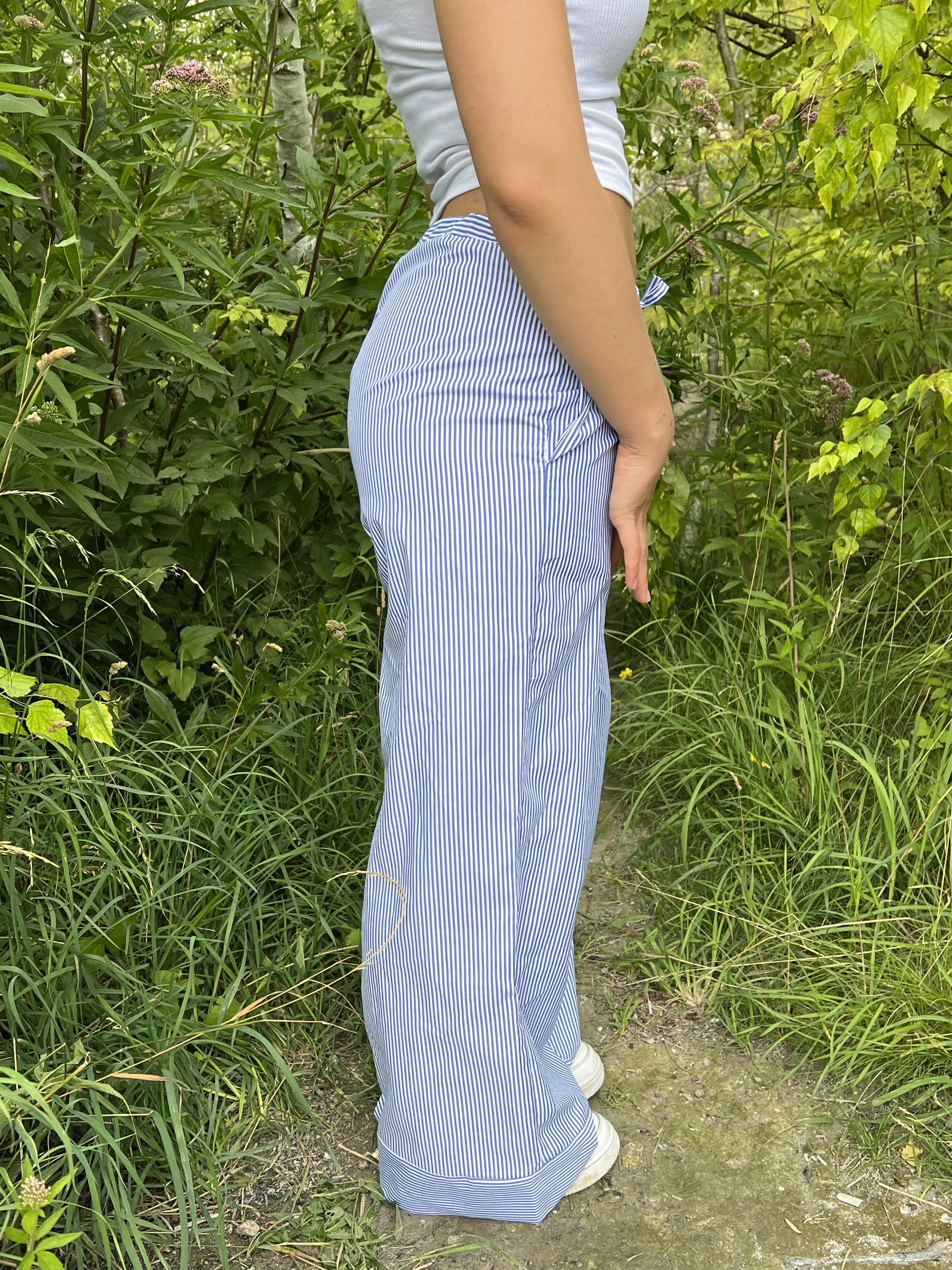 Adina low-waist pants with stripes - Blue