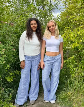 Adina low-waist pants with stripes - Blue