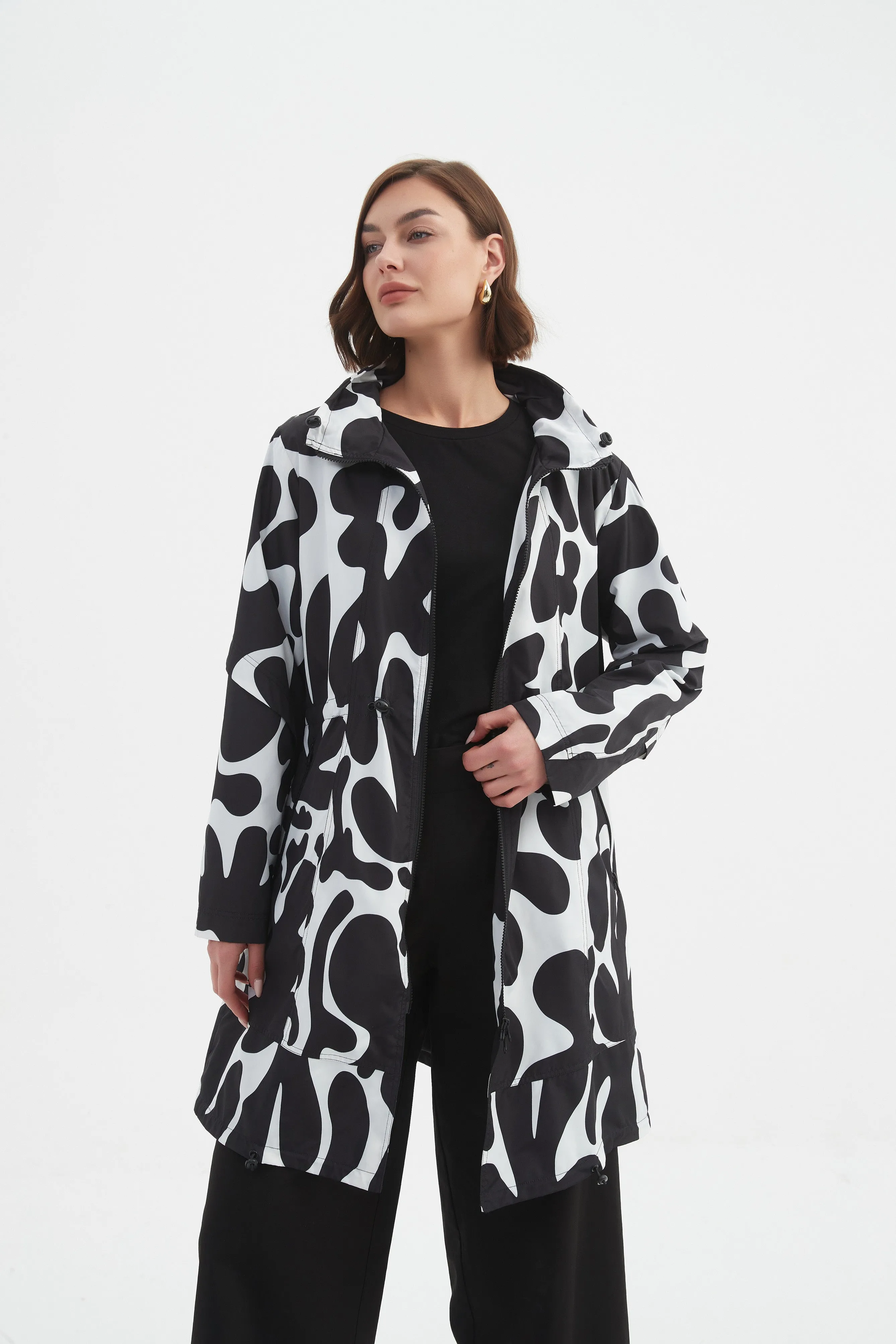ADJUSTABLE WAIST PRINT PARKA