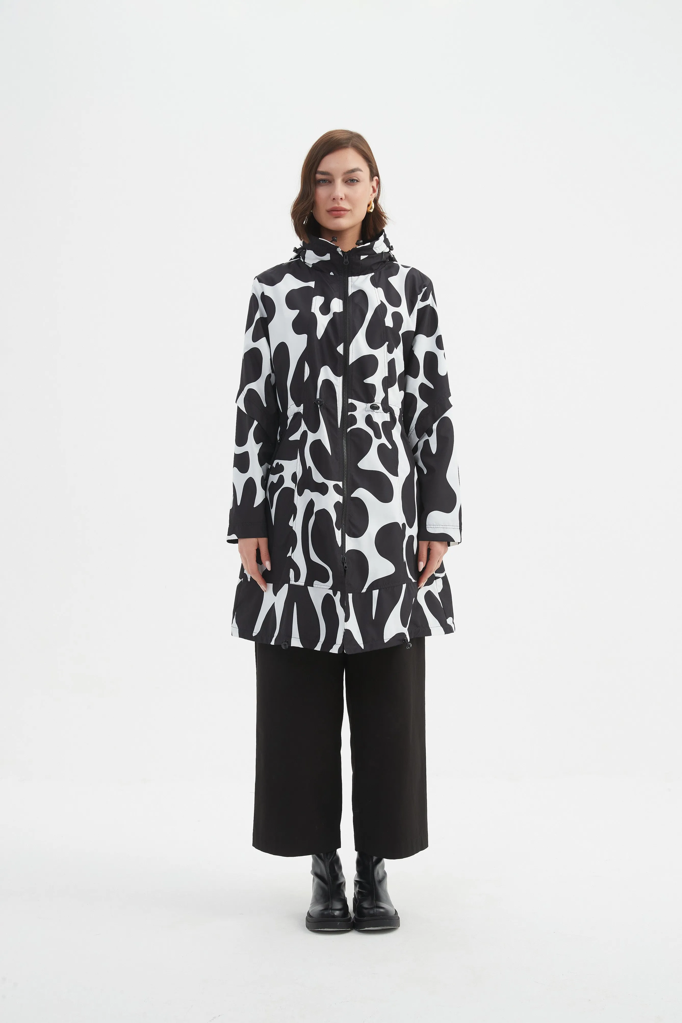 ADJUSTABLE WAIST PRINT PARKA