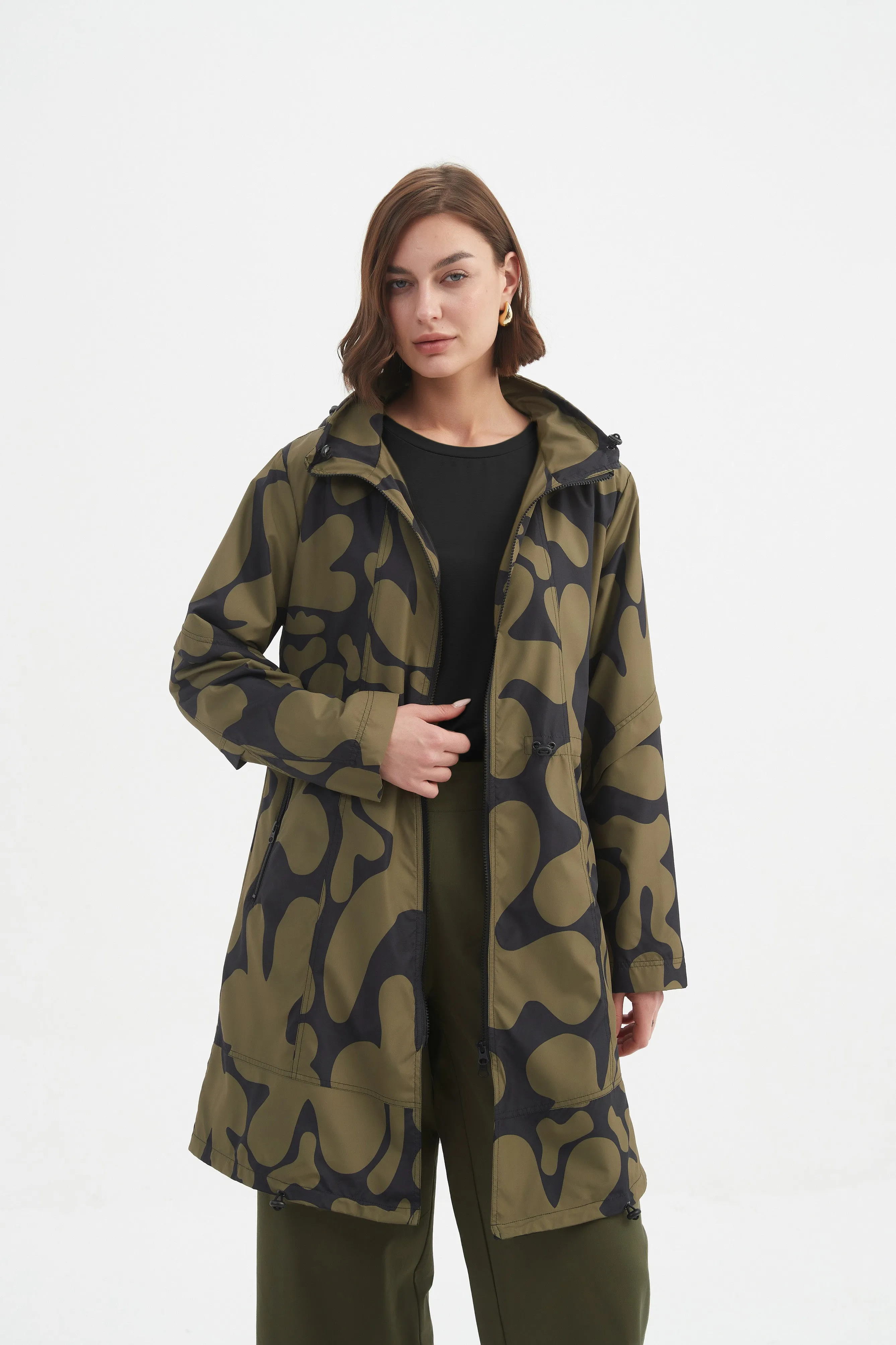 ADJUSTABLE WAIST PRINT PARKA