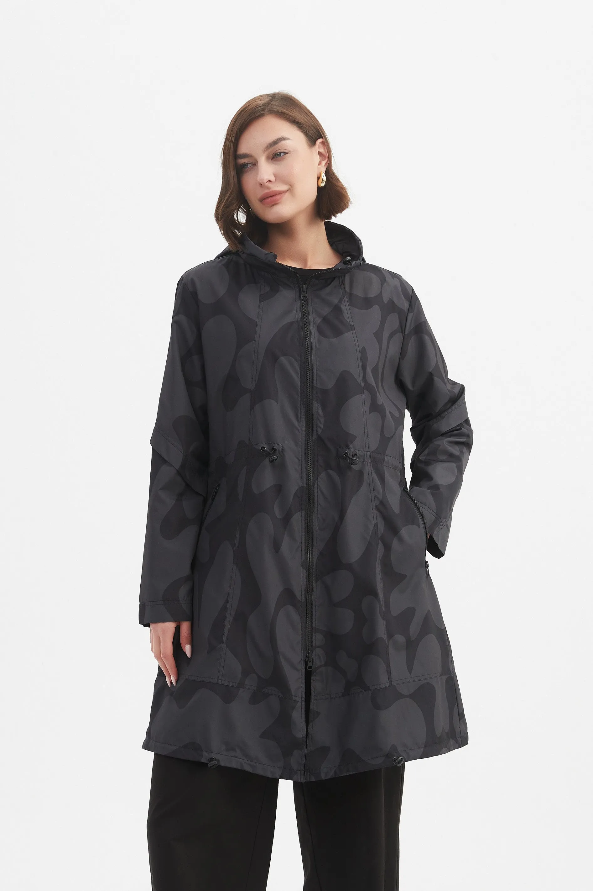 ADJUSTABLE WAIST PRINT PARKA