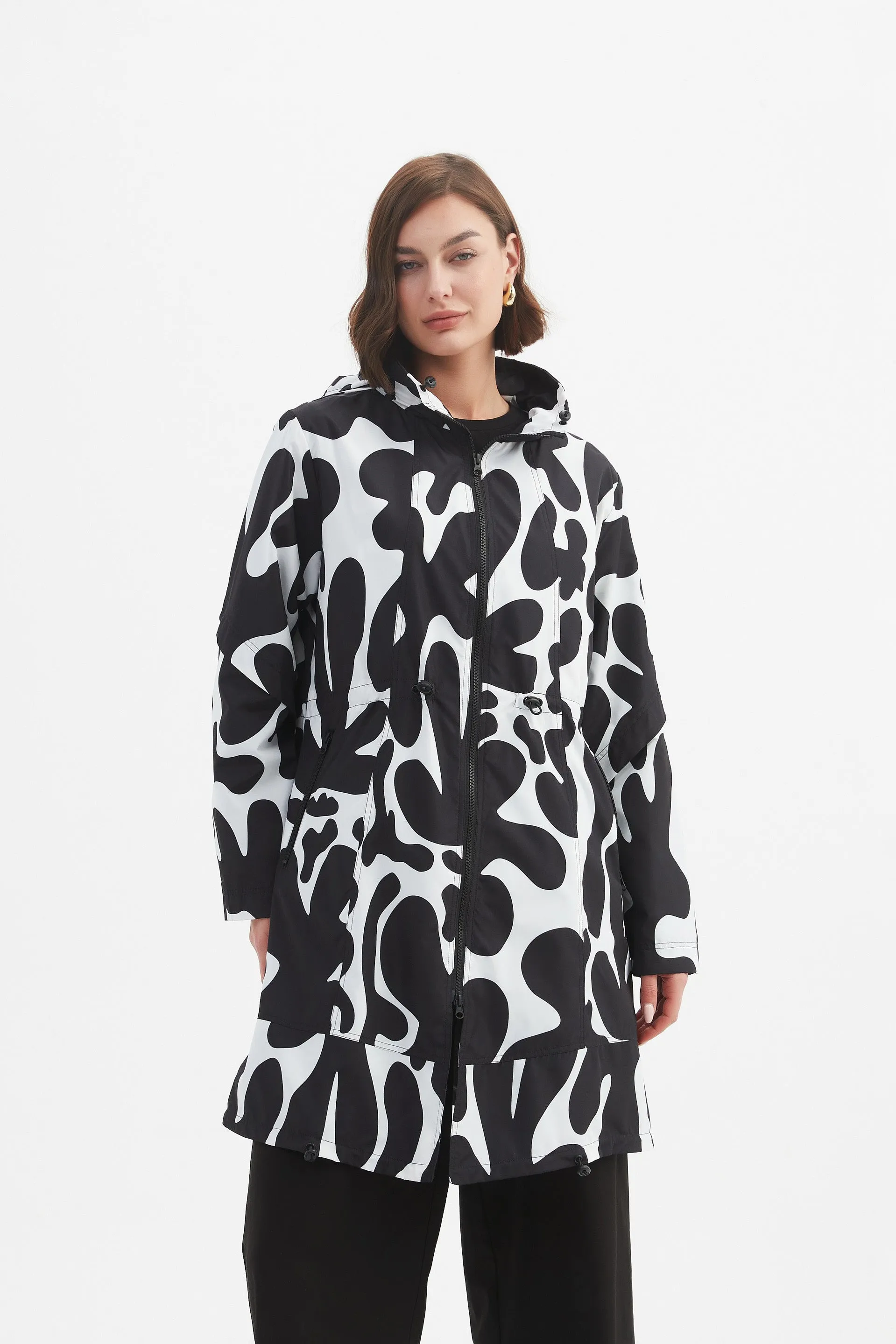 ADJUSTABLE WAIST PRINT PARKA