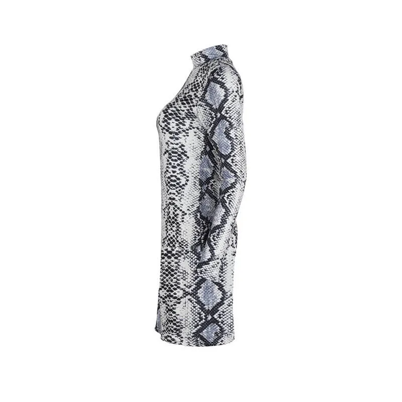 Animal Printed Turtleneck Bodycon Short Dress