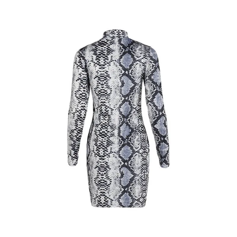 Animal Printed Turtleneck Bodycon Short Dress