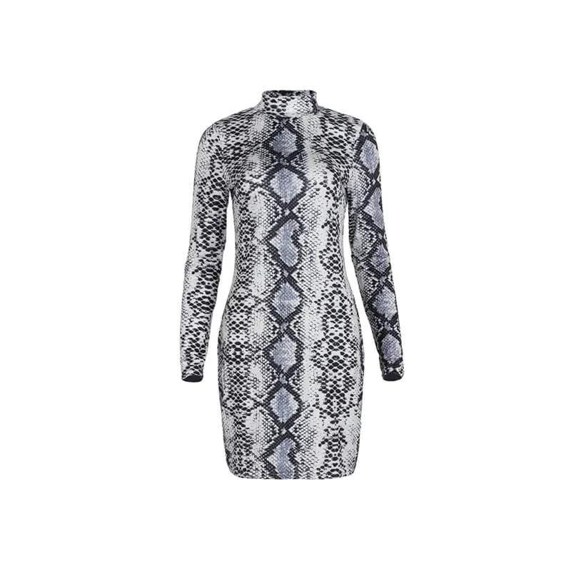 Animal Printed Turtleneck Bodycon Short Dress
