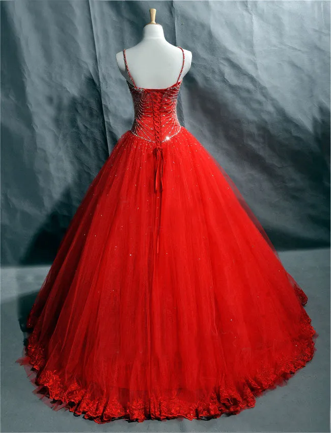 Ball Gown Spaghetti Straps Red Wedding Dress