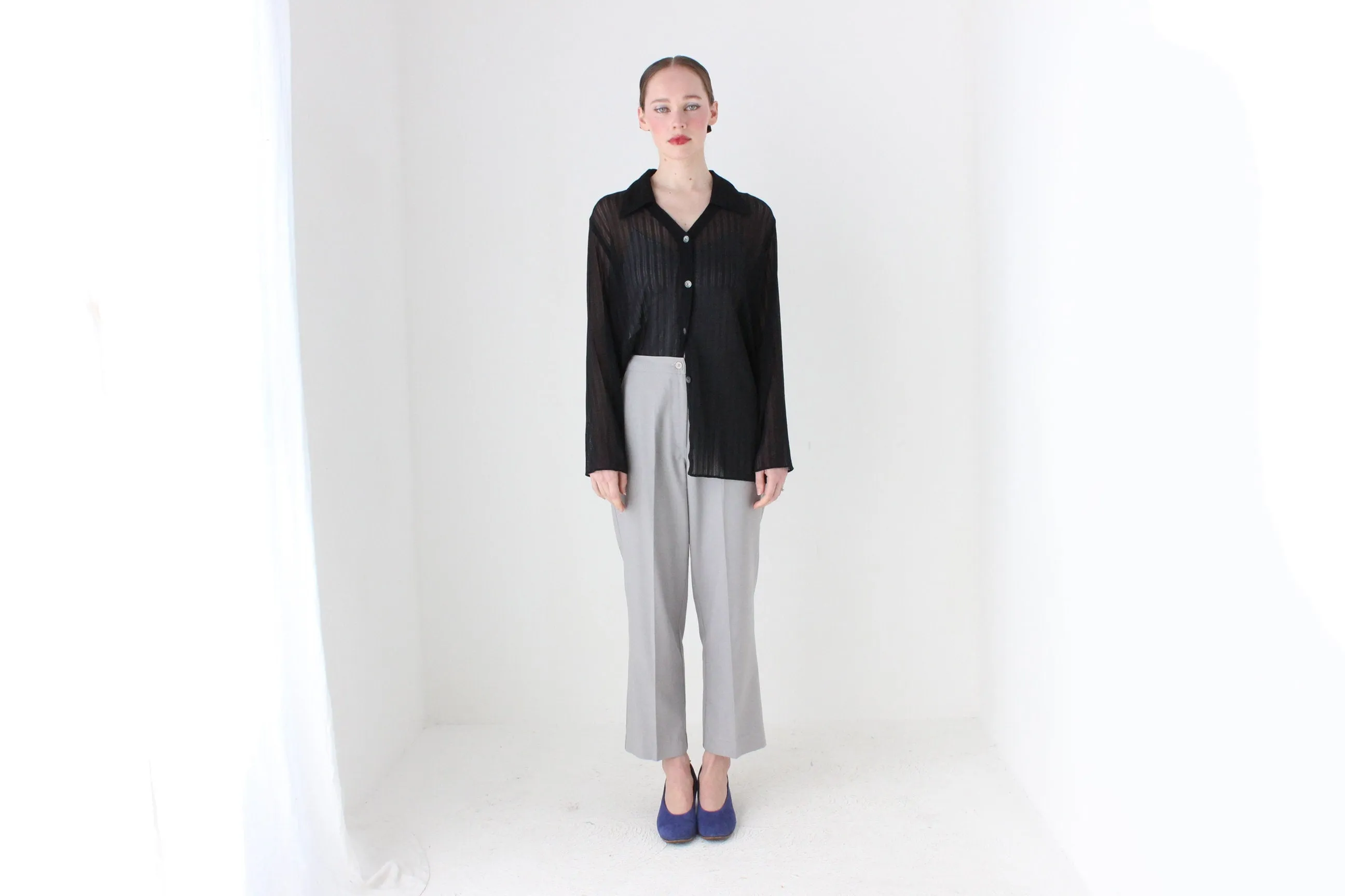 BALLETCORE 90s Sheer Mesh Black Oversized Shirt
