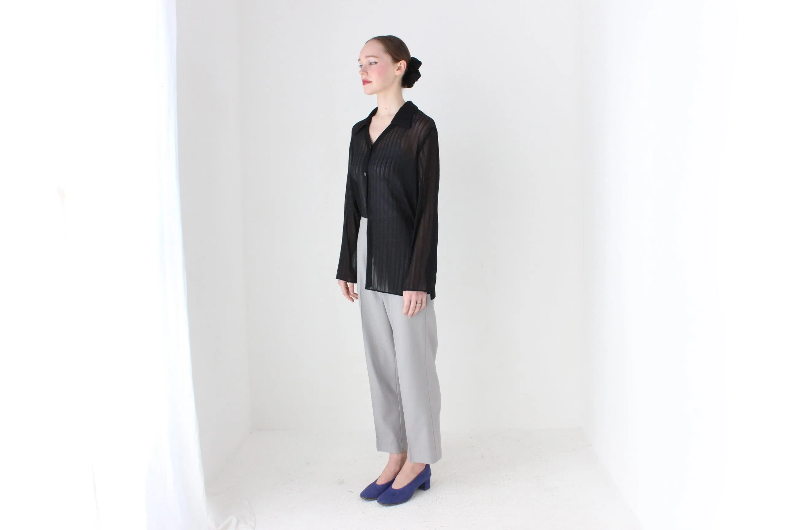 BALLETCORE 90s Sheer Mesh Black Oversized Shirt