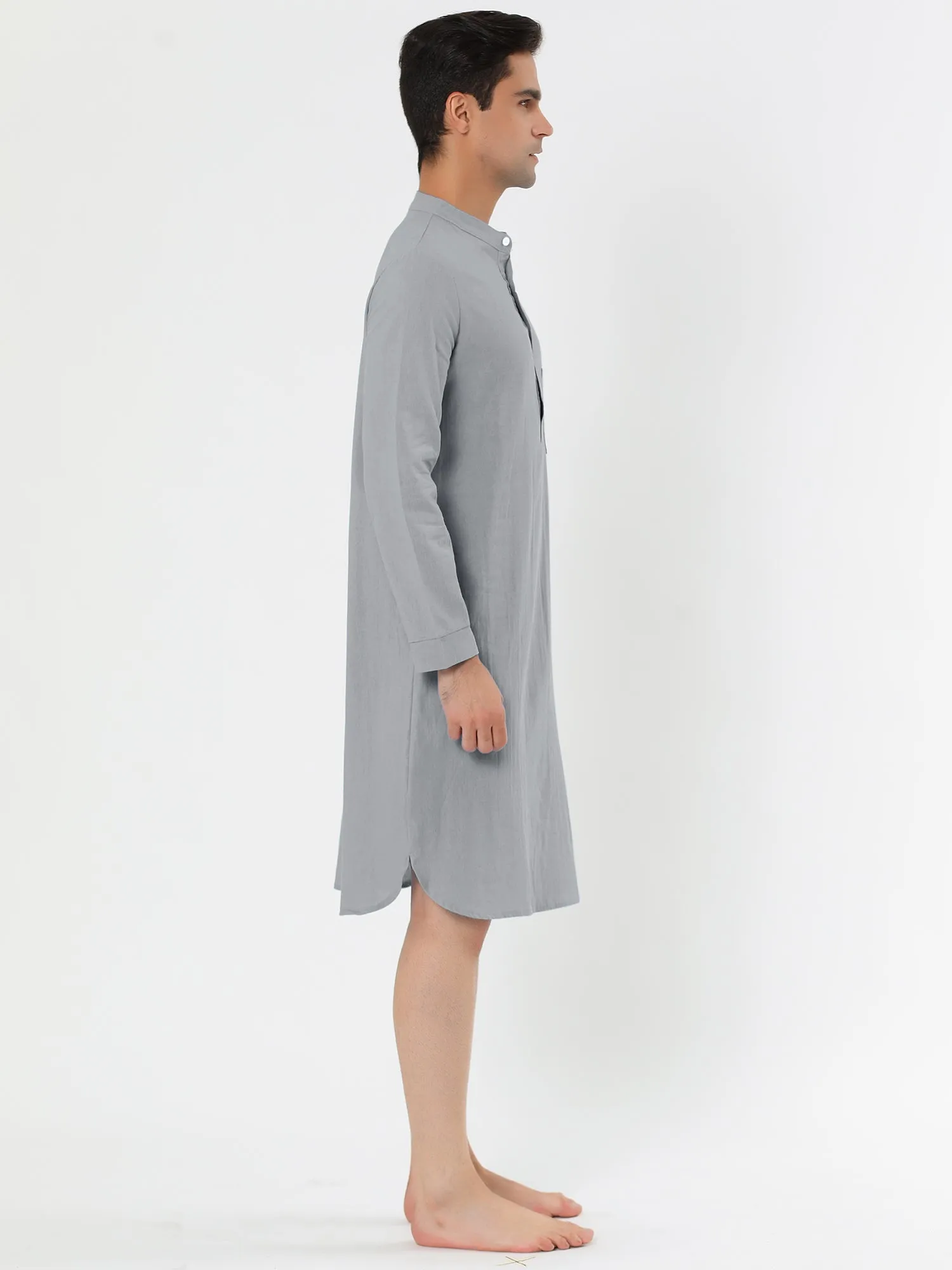 Banded Collar Henley Shirt Pajamas Robe Nightgown