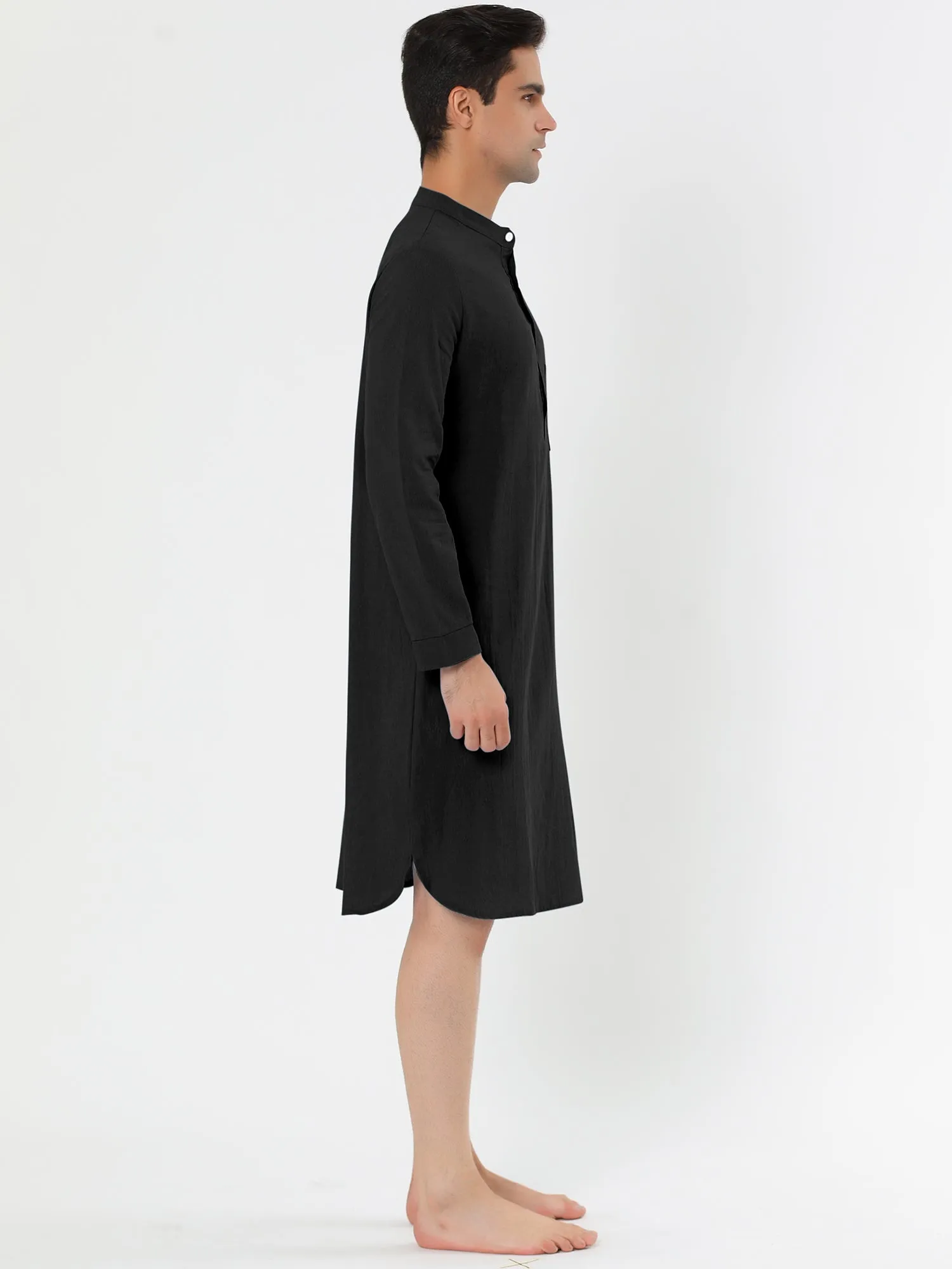 Banded Collar Henley Shirt Pajamas Robe Nightgown