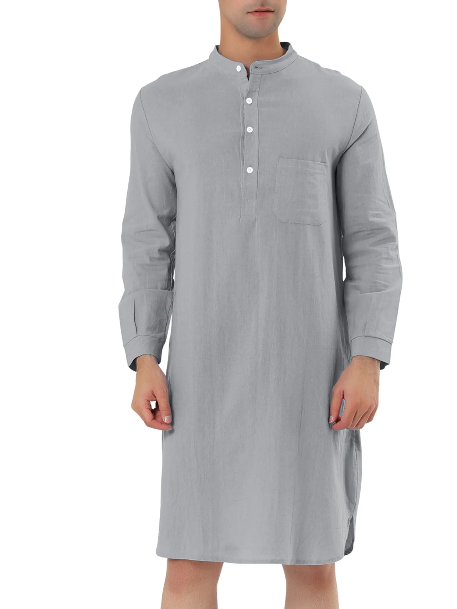 Banded Collar Henley Shirt Pajamas Robe Nightgown