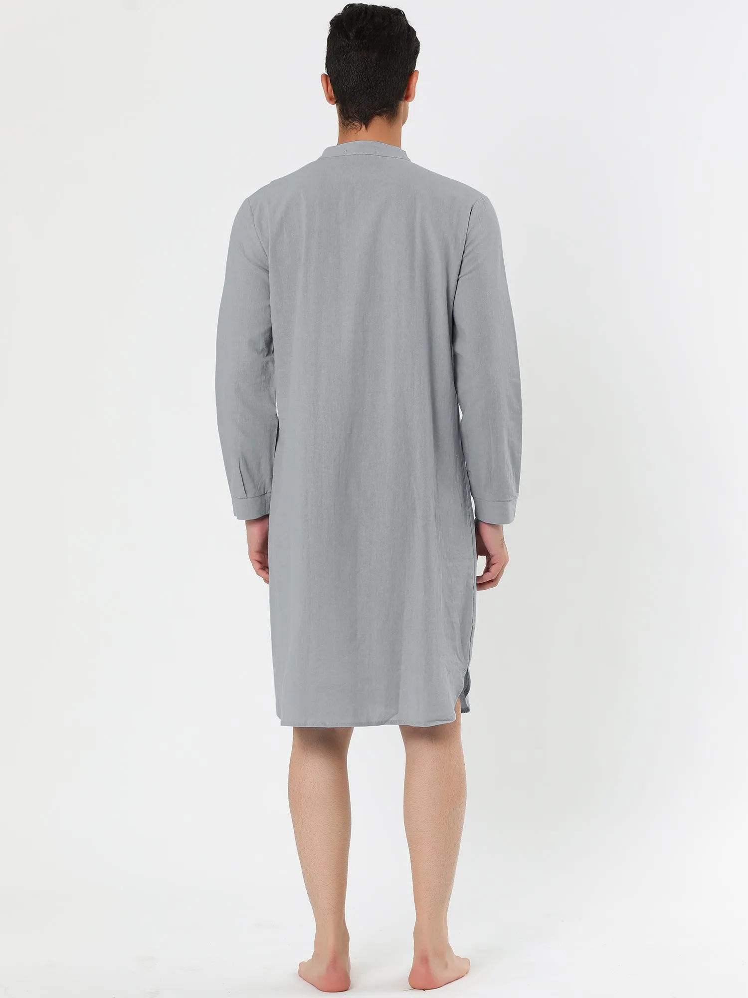 Banded Collar Henley Shirt Pajamas Robe Nightgown