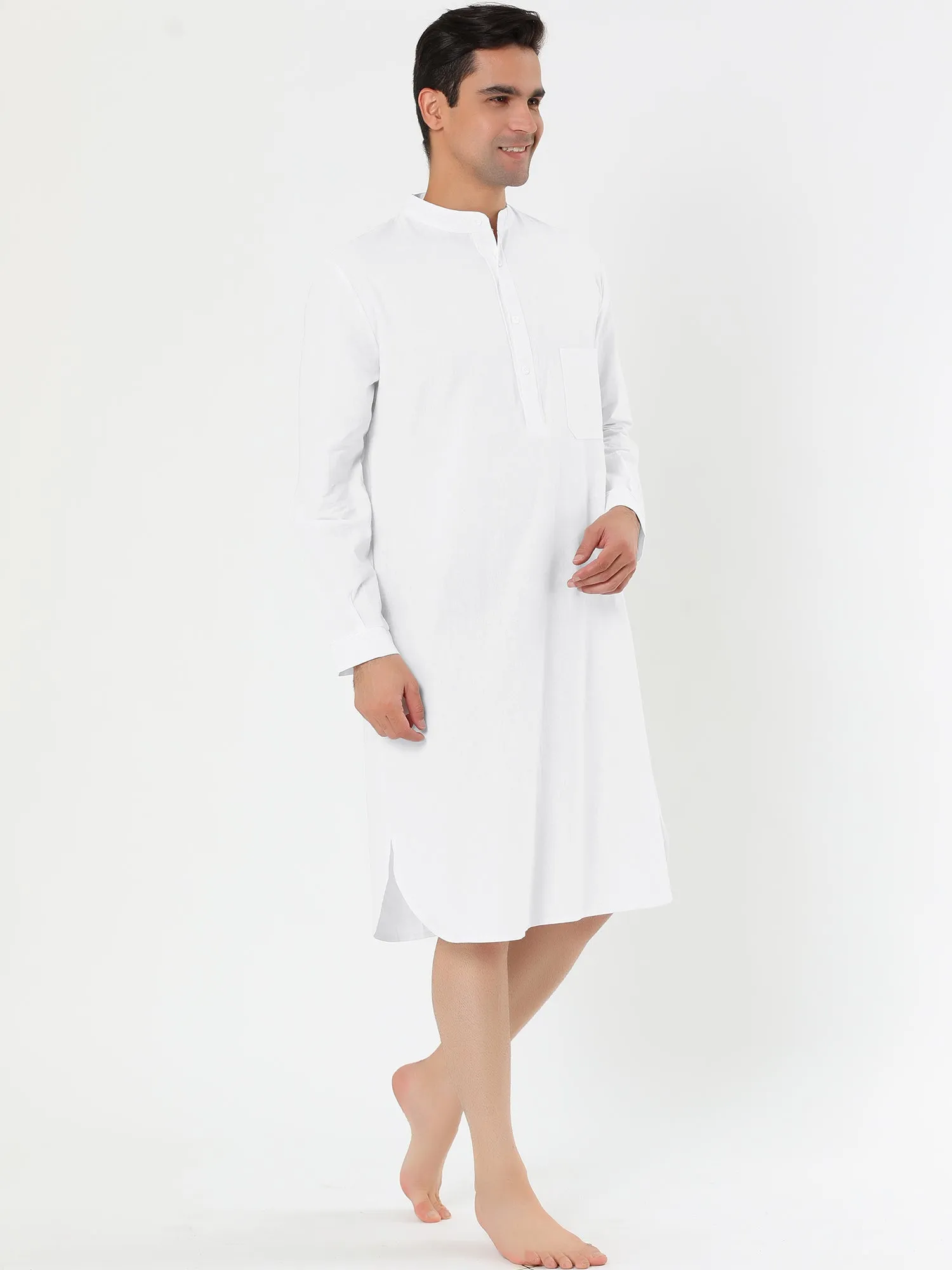 Banded Collar Henley Shirt Pajamas Robe Nightgown