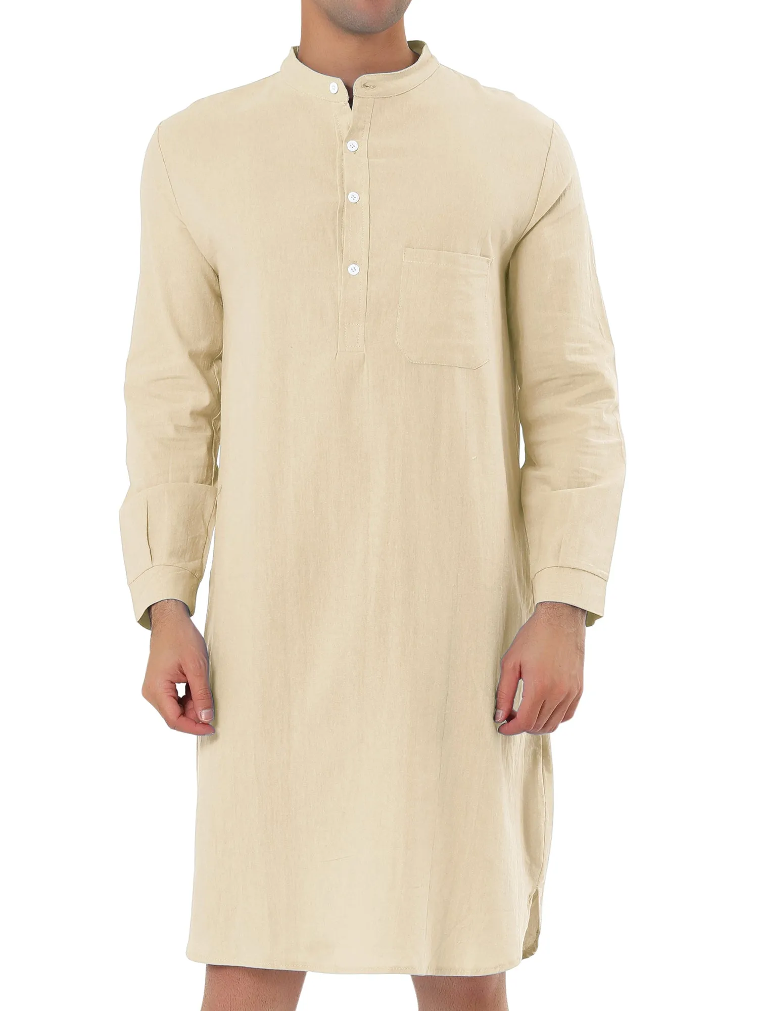 Banded Collar Henley Shirt Pajamas Robe Nightgown