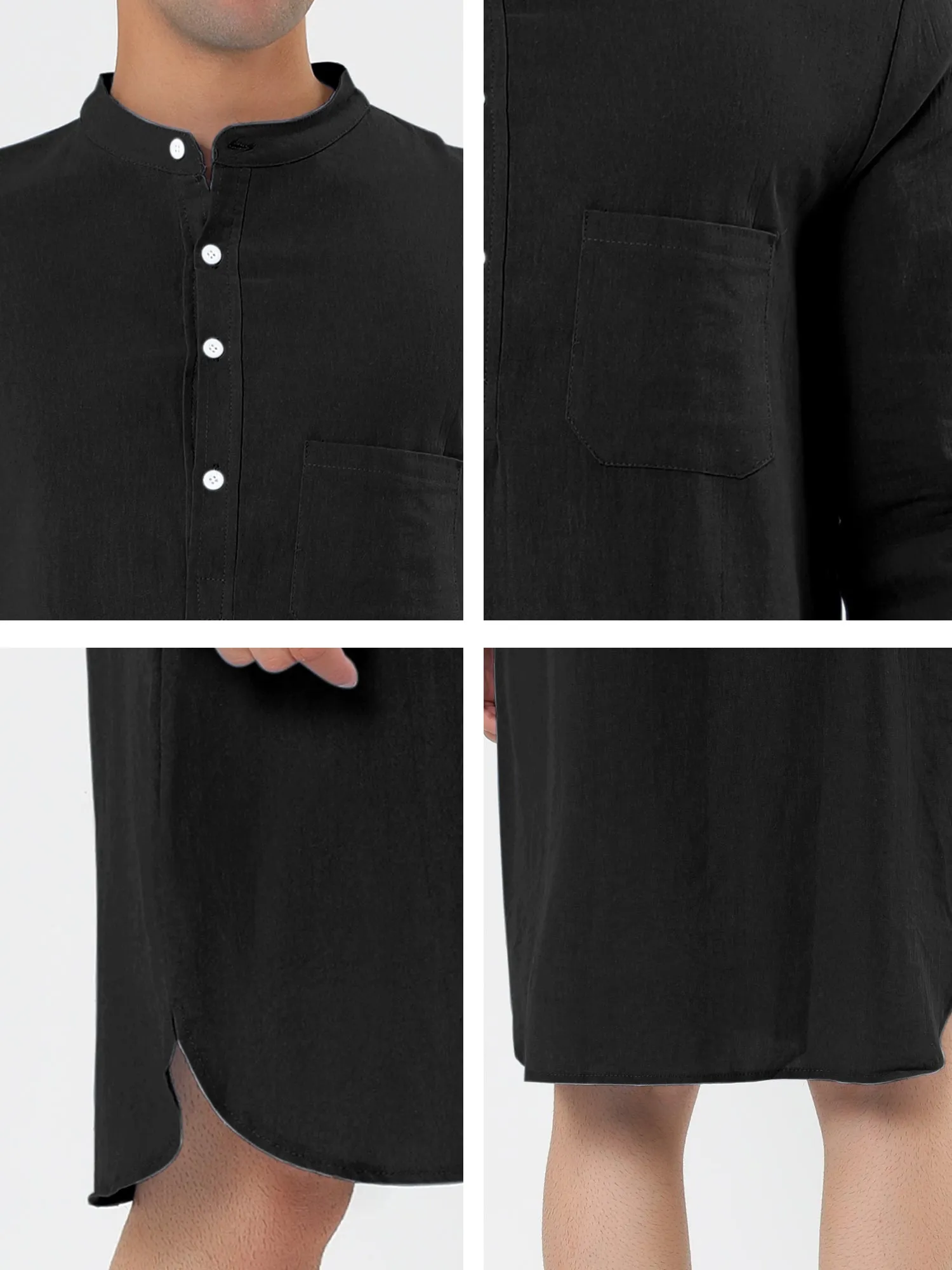 Banded Collar Henley Shirt Pajamas Robe Nightgown