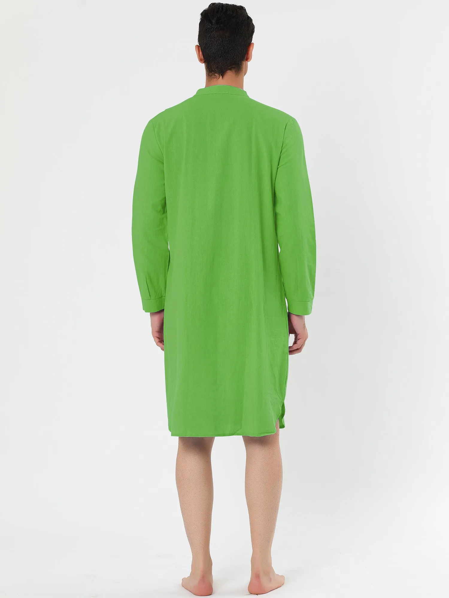 Banded Collar Henley Shirt Pajamas Robe Nightgown