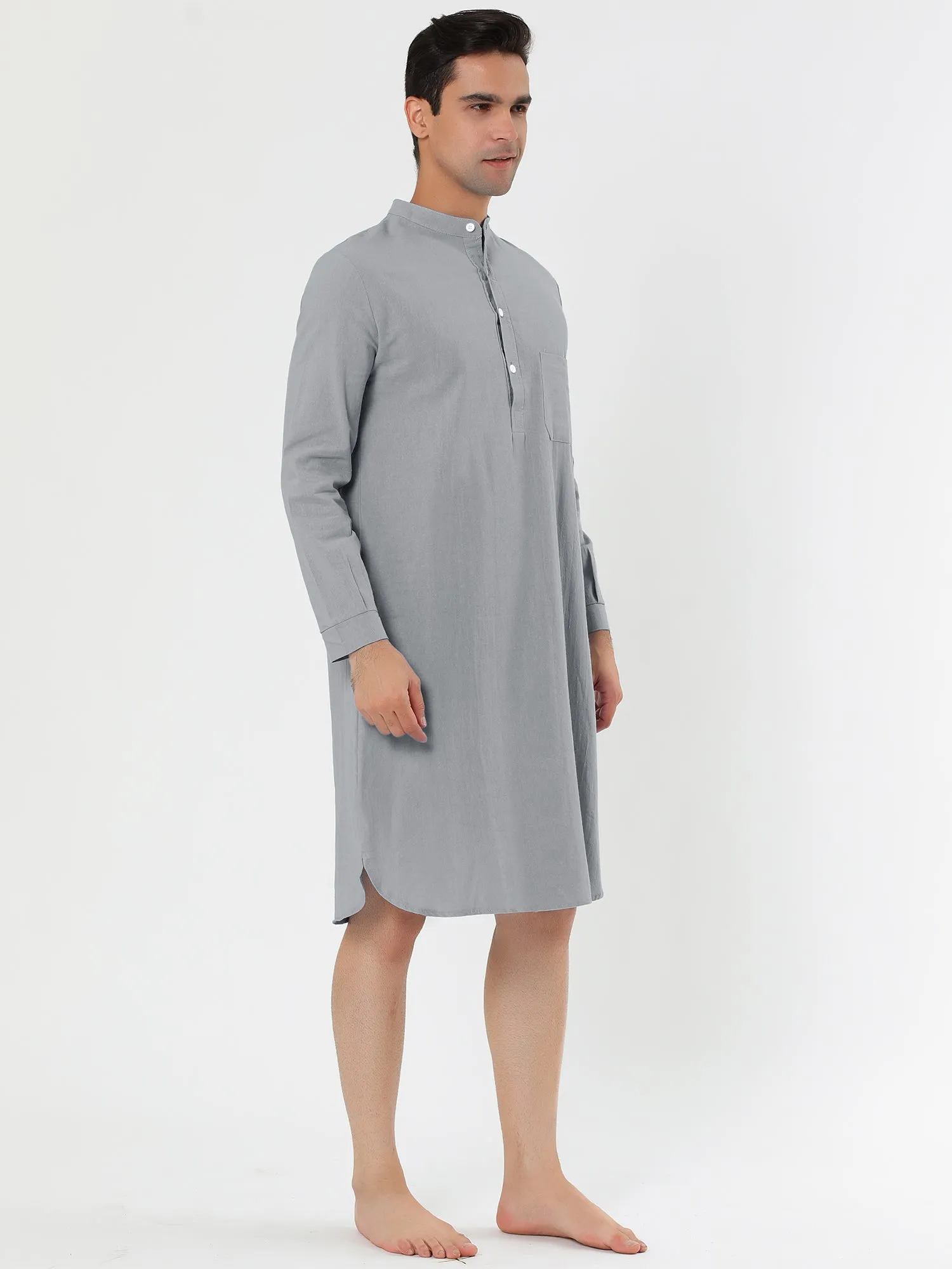 Banded Collar Henley Shirt Pajamas Robe Nightgown