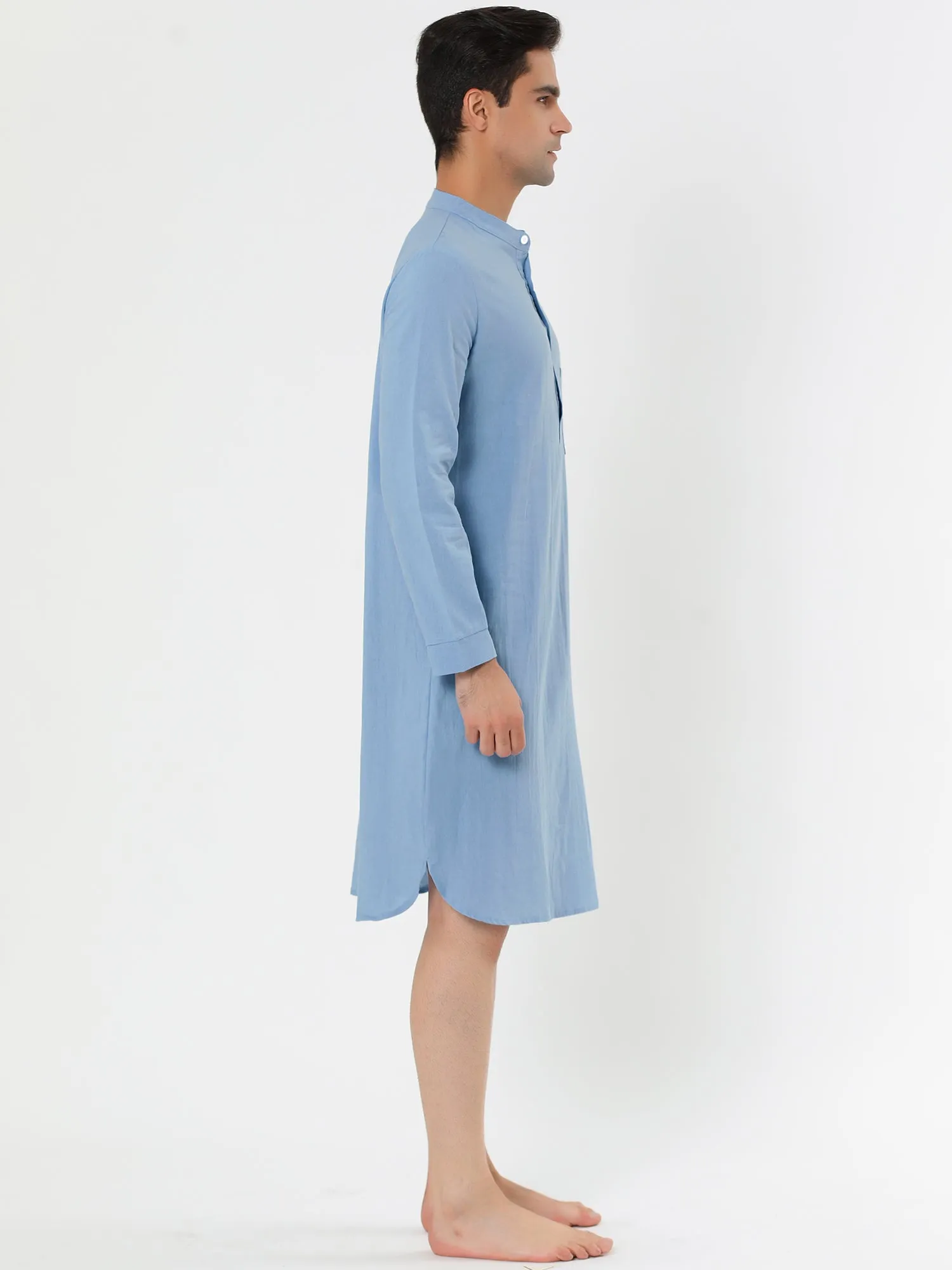 Banded Collar Henley Shirt Pajamas Robe Nightgown