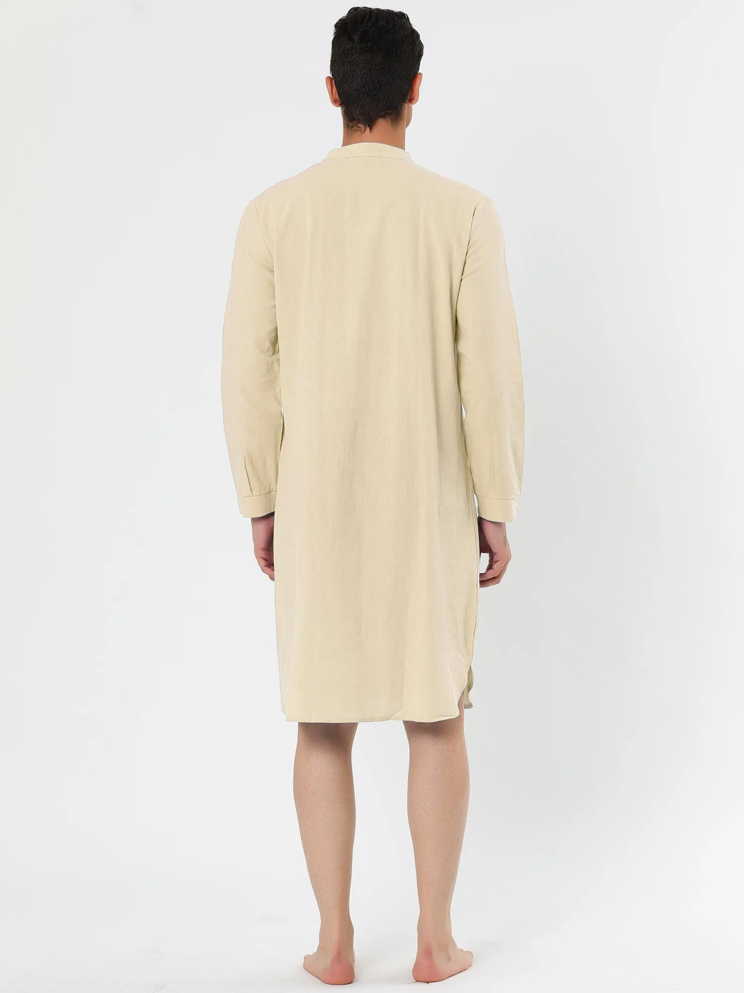 Banded Collar Henley Shirt Pajamas Robe Nightgown