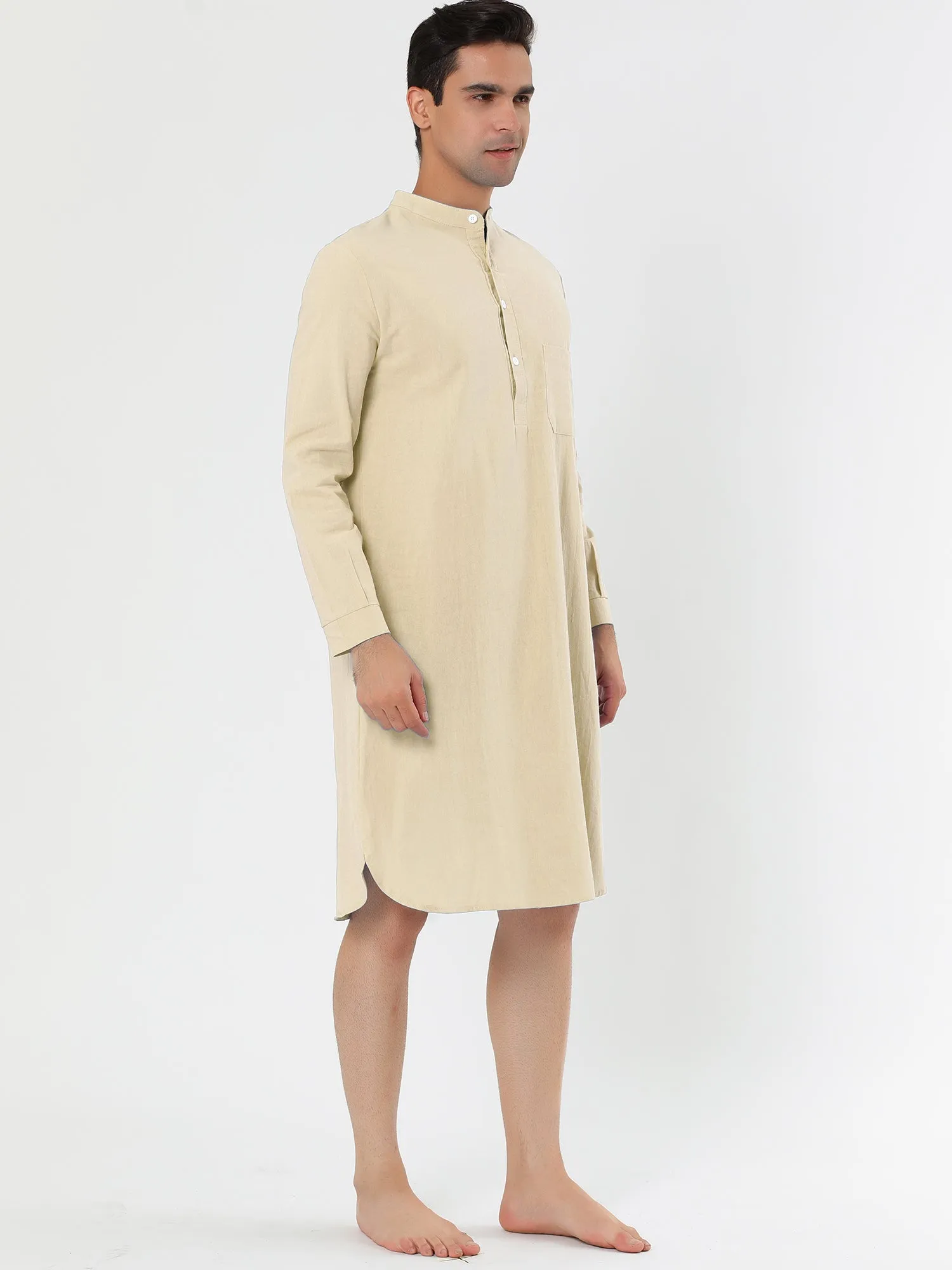 Banded Collar Henley Shirt Pajamas Robe Nightgown