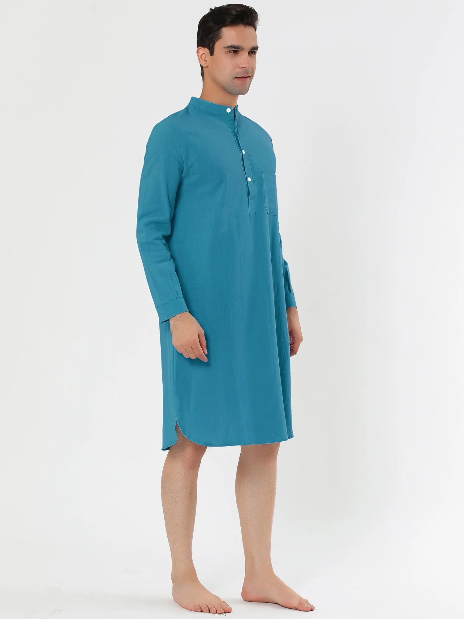 Banded Collar Henley Shirt Pajamas Robe Nightgown
