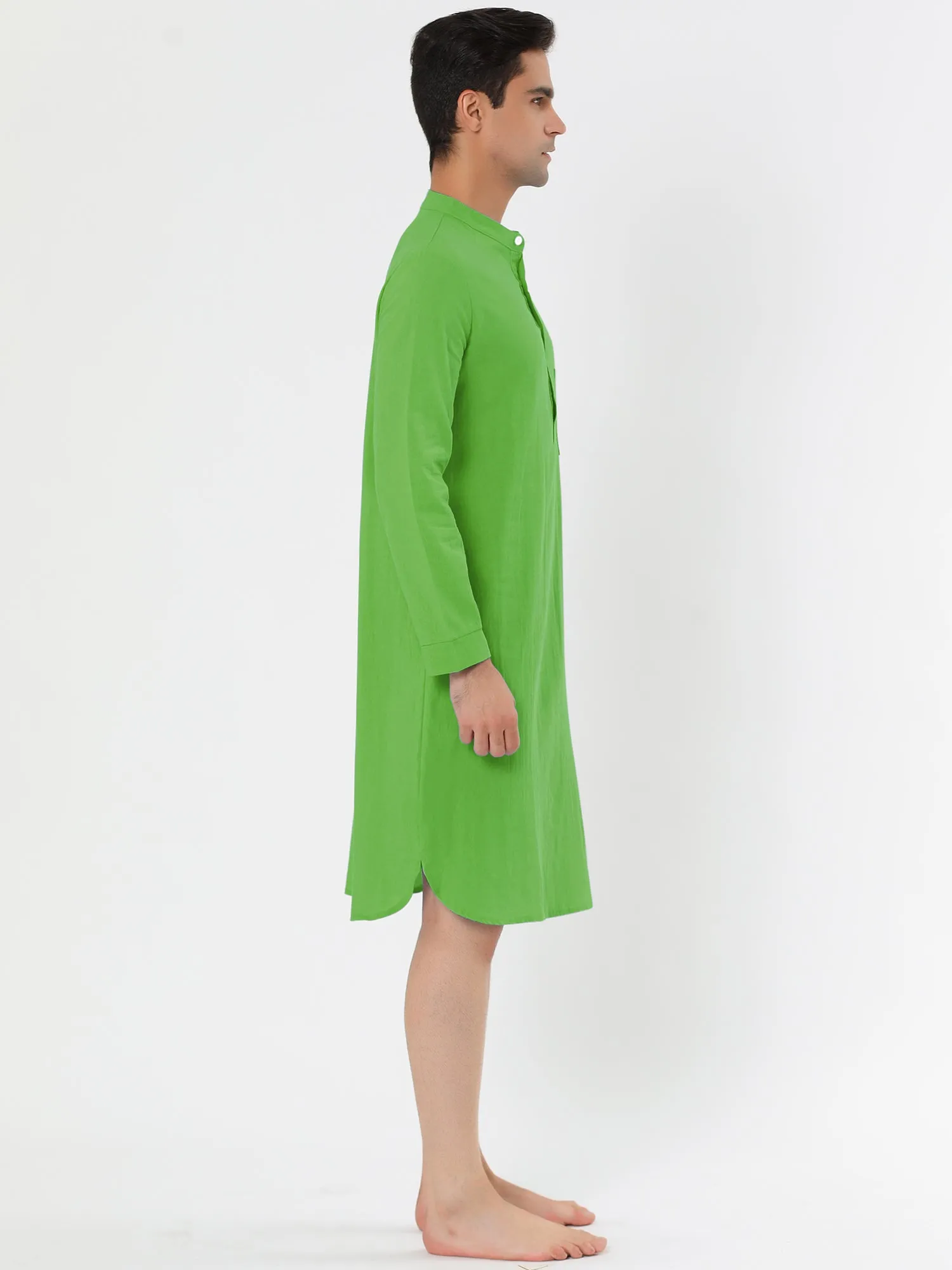 Banded Collar Henley Shirt Pajamas Robe Nightgown