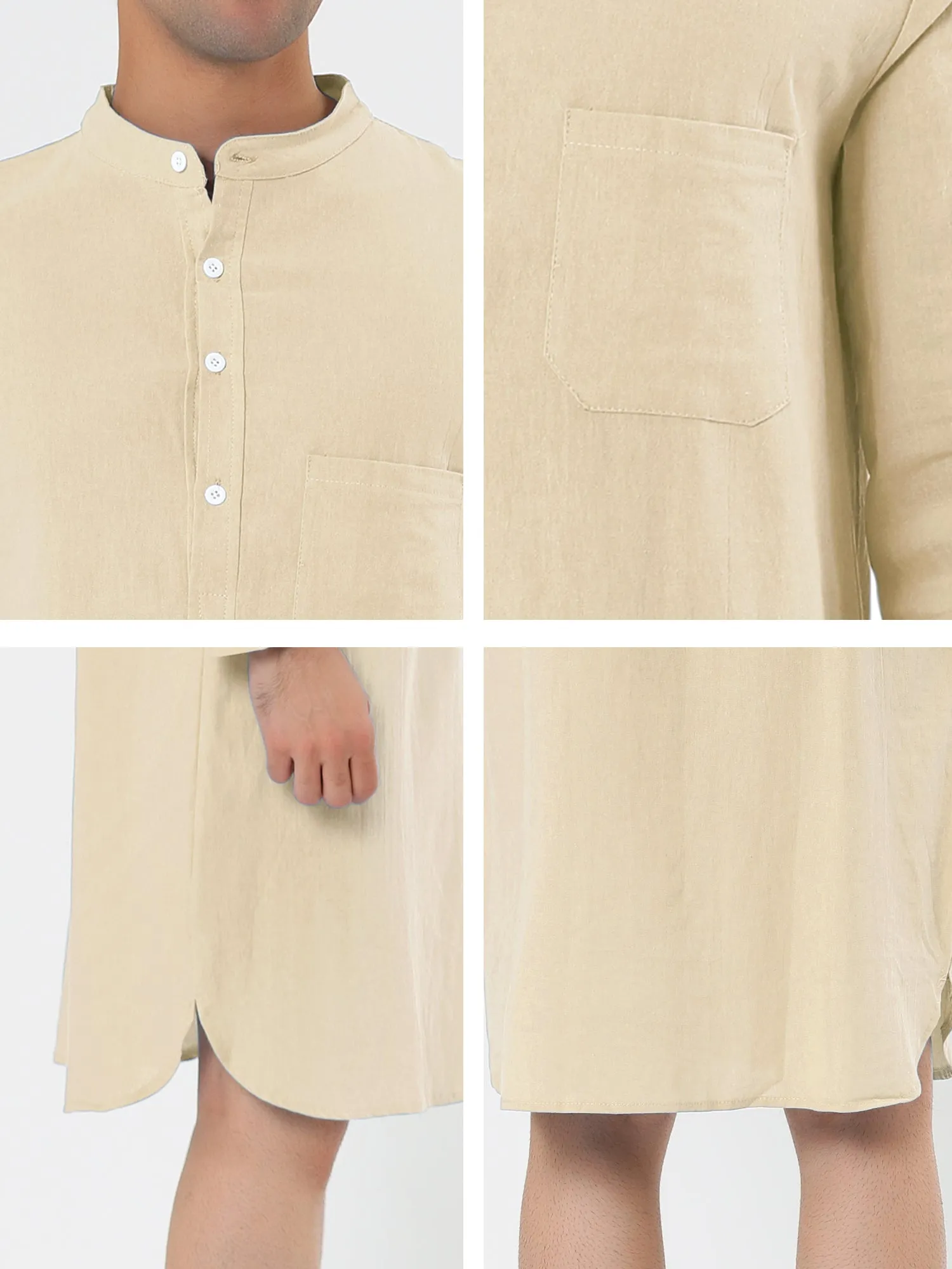 Banded Collar Henley Shirt Pajamas Robe Nightgown