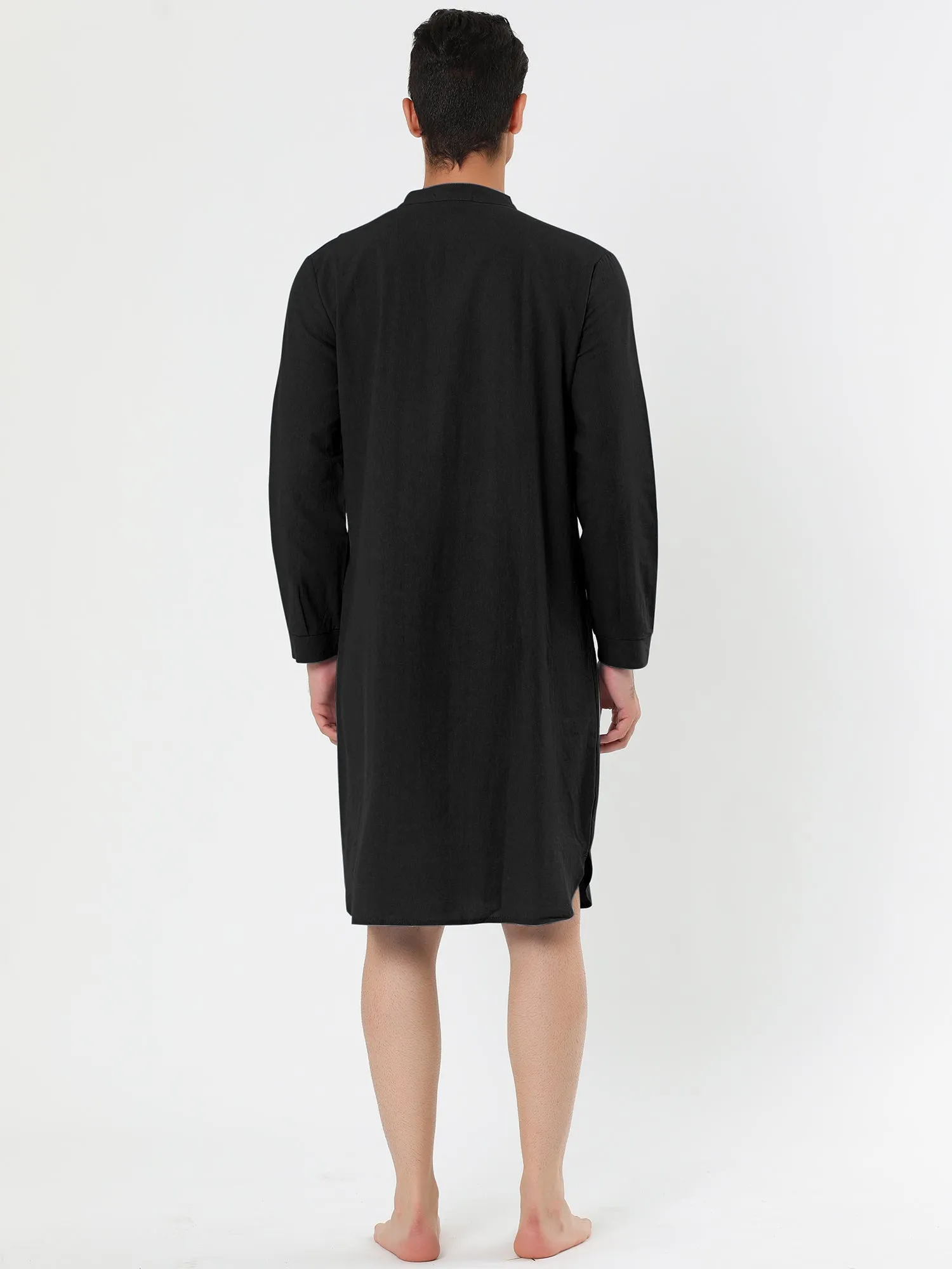Banded Collar Henley Shirt Pajamas Robe Nightgown