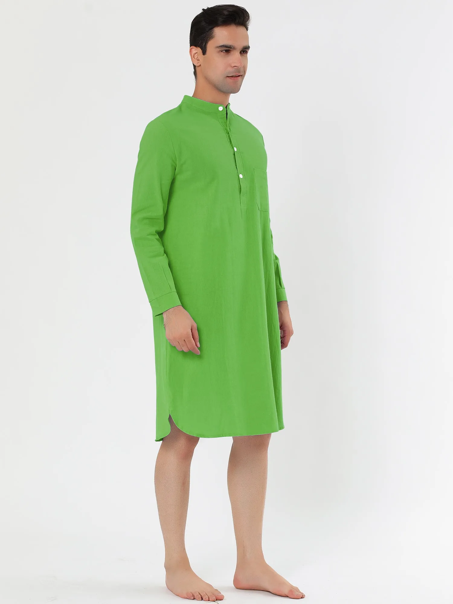 Banded Collar Henley Shirt Pajamas Robe Nightgown