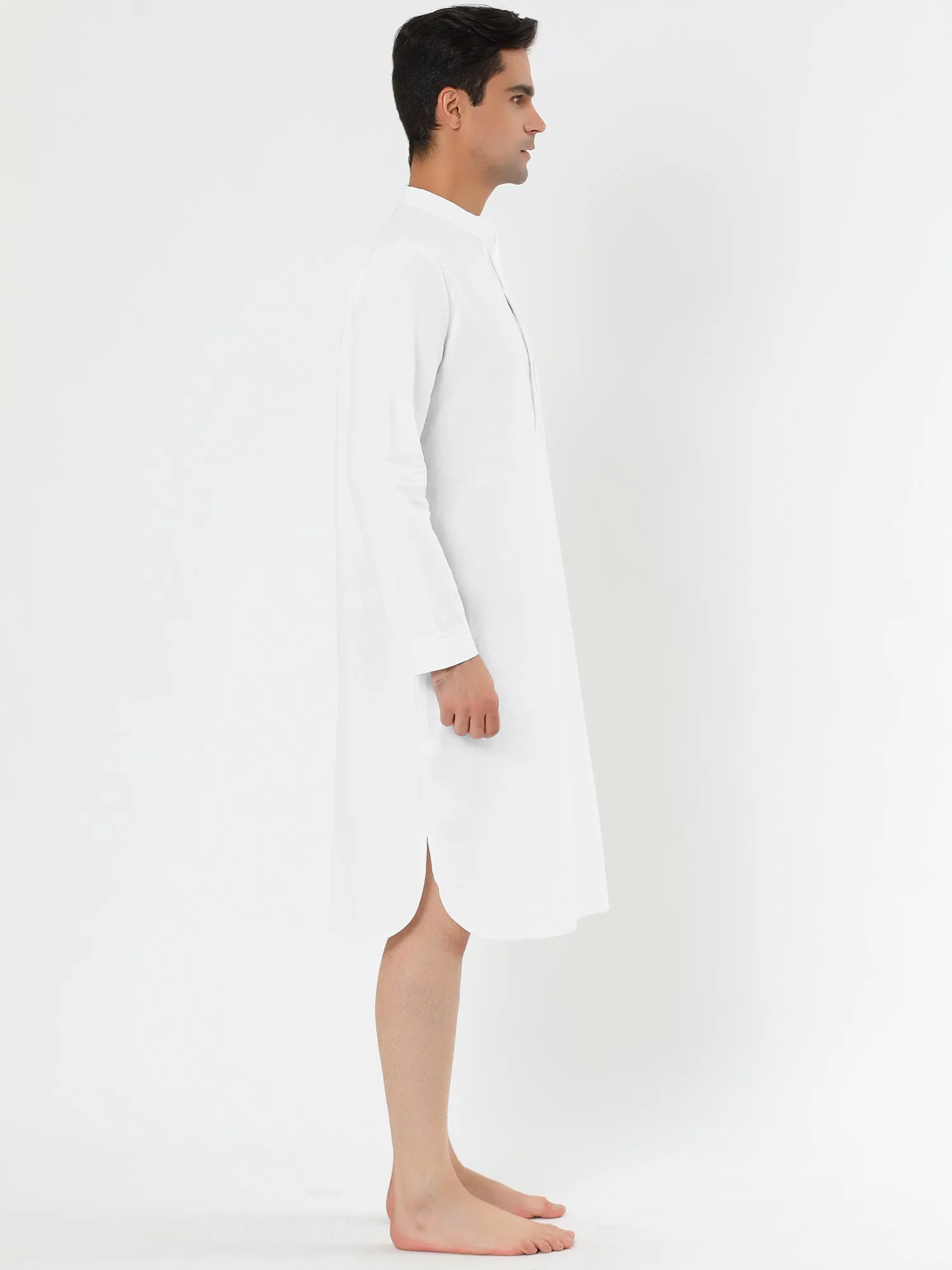 Banded Collar Henley Shirt Pajamas Robe Nightgown