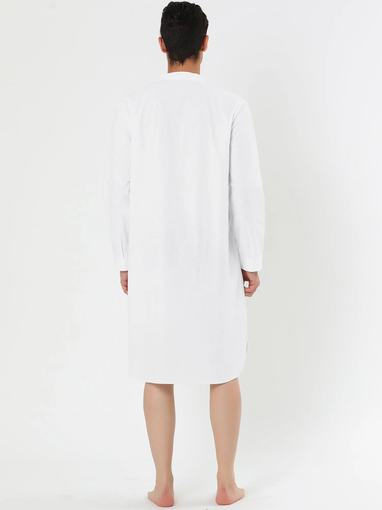 Banded Collar Henley Shirt Pajamas Robe Nightgown