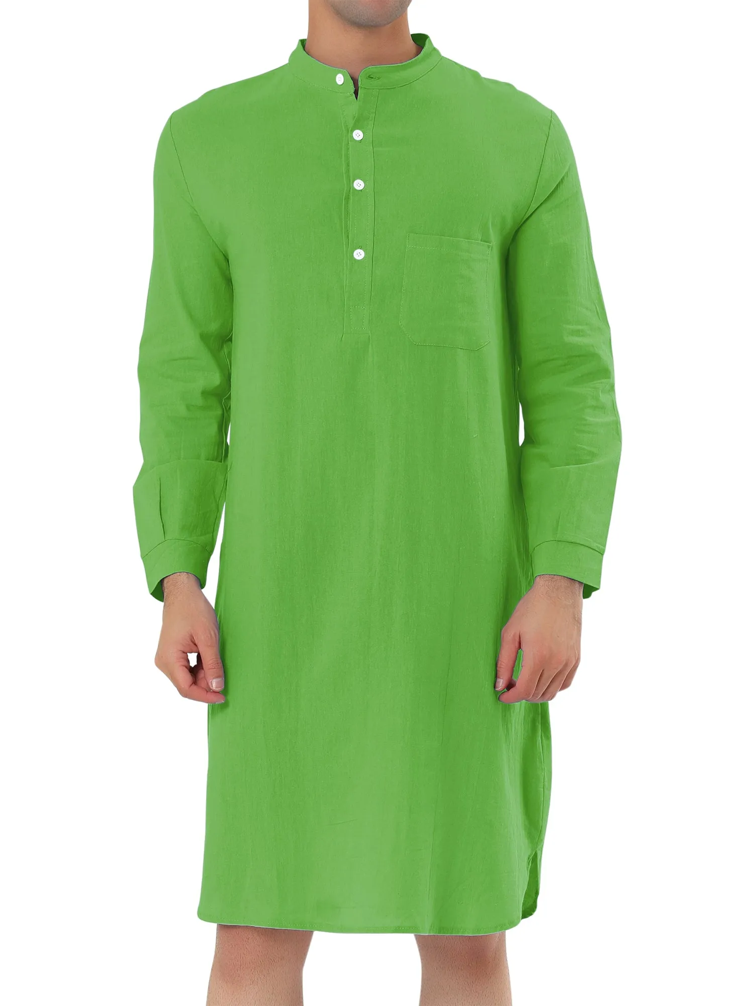 Banded Collar Henley Shirt Pajamas Robe Nightgown