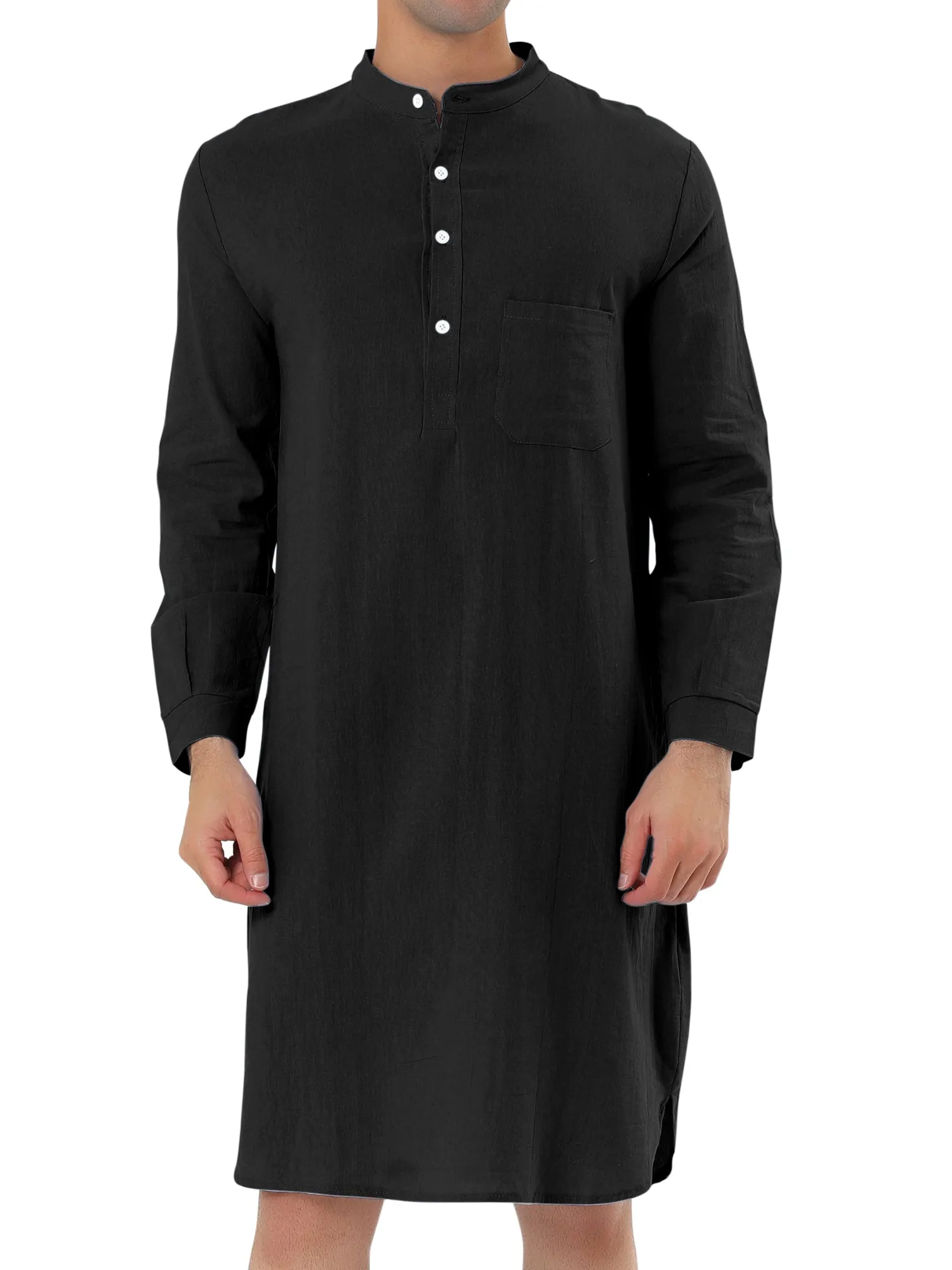 Banded Collar Henley Shirt Pajamas Robe Nightgown