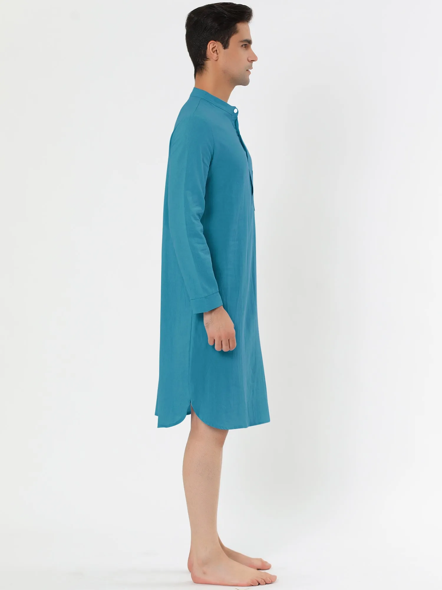 Banded Collar Henley Shirt Pajamas Robe Nightgown