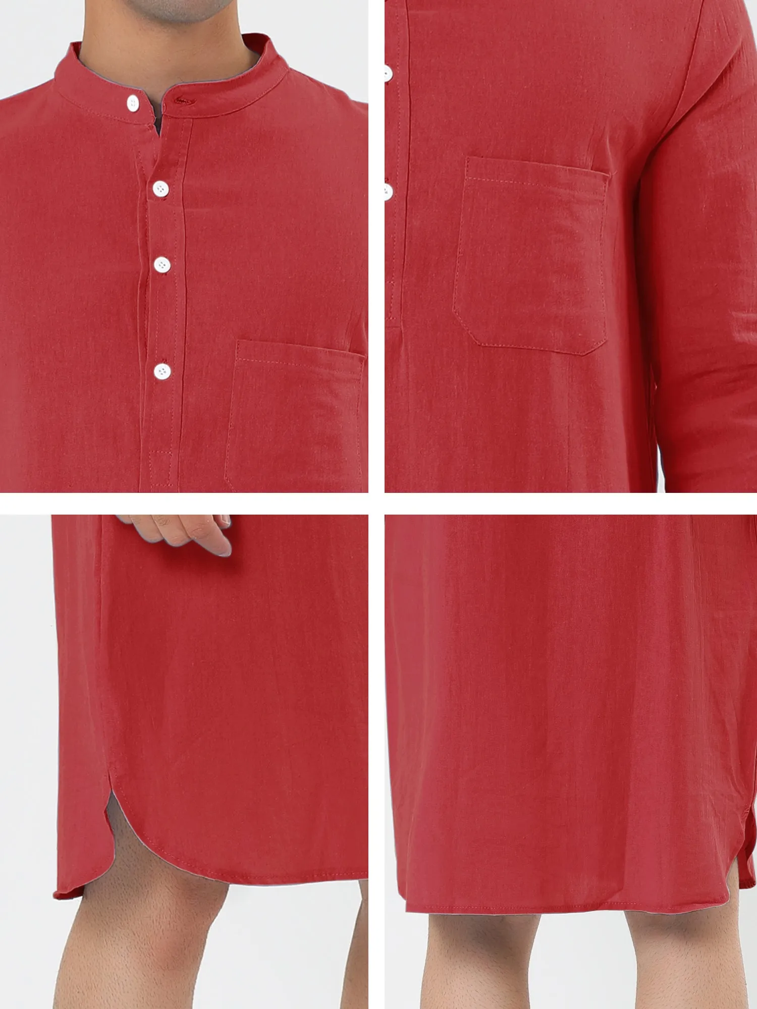Banded Collar Henley Shirt Pajamas Robe Nightgown