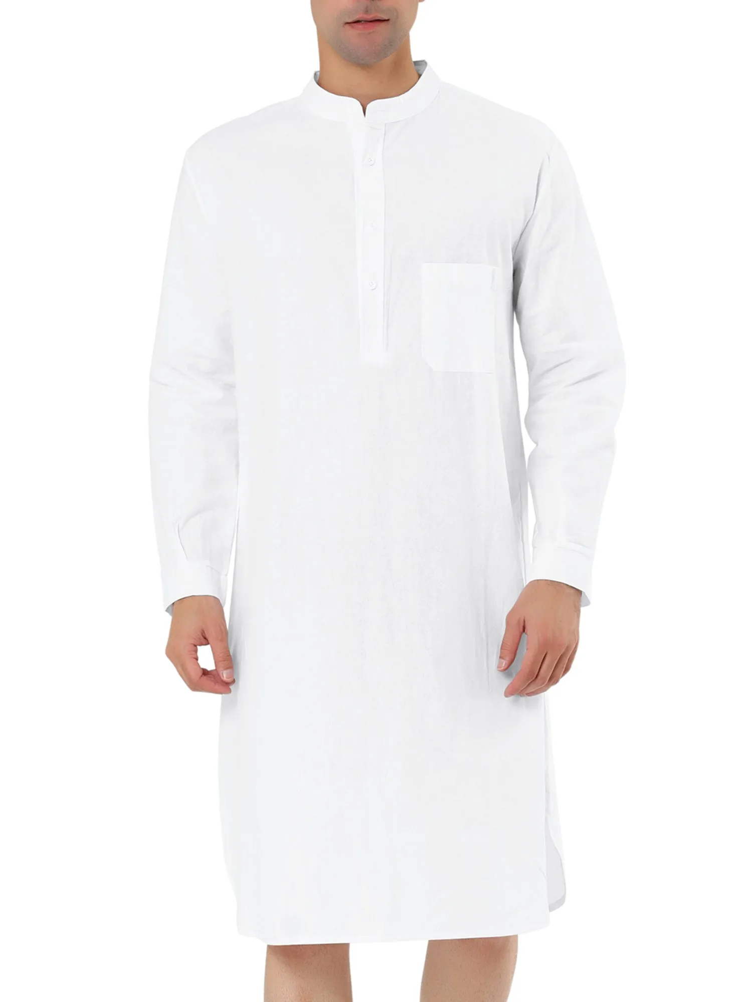 Banded Collar Henley Shirt Pajamas Robe Nightgown