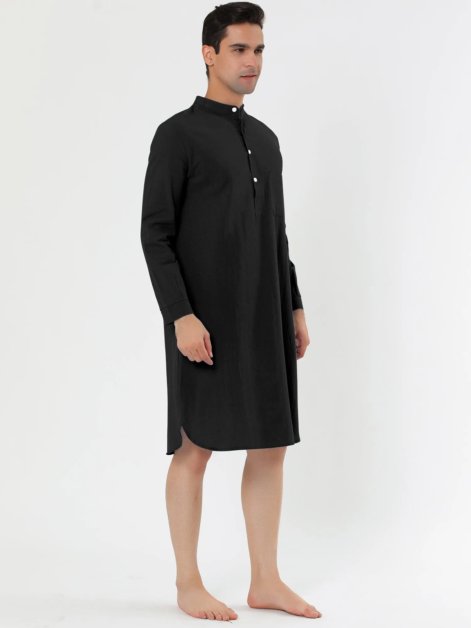 Banded Collar Henley Shirt Pajamas Robe Nightgown