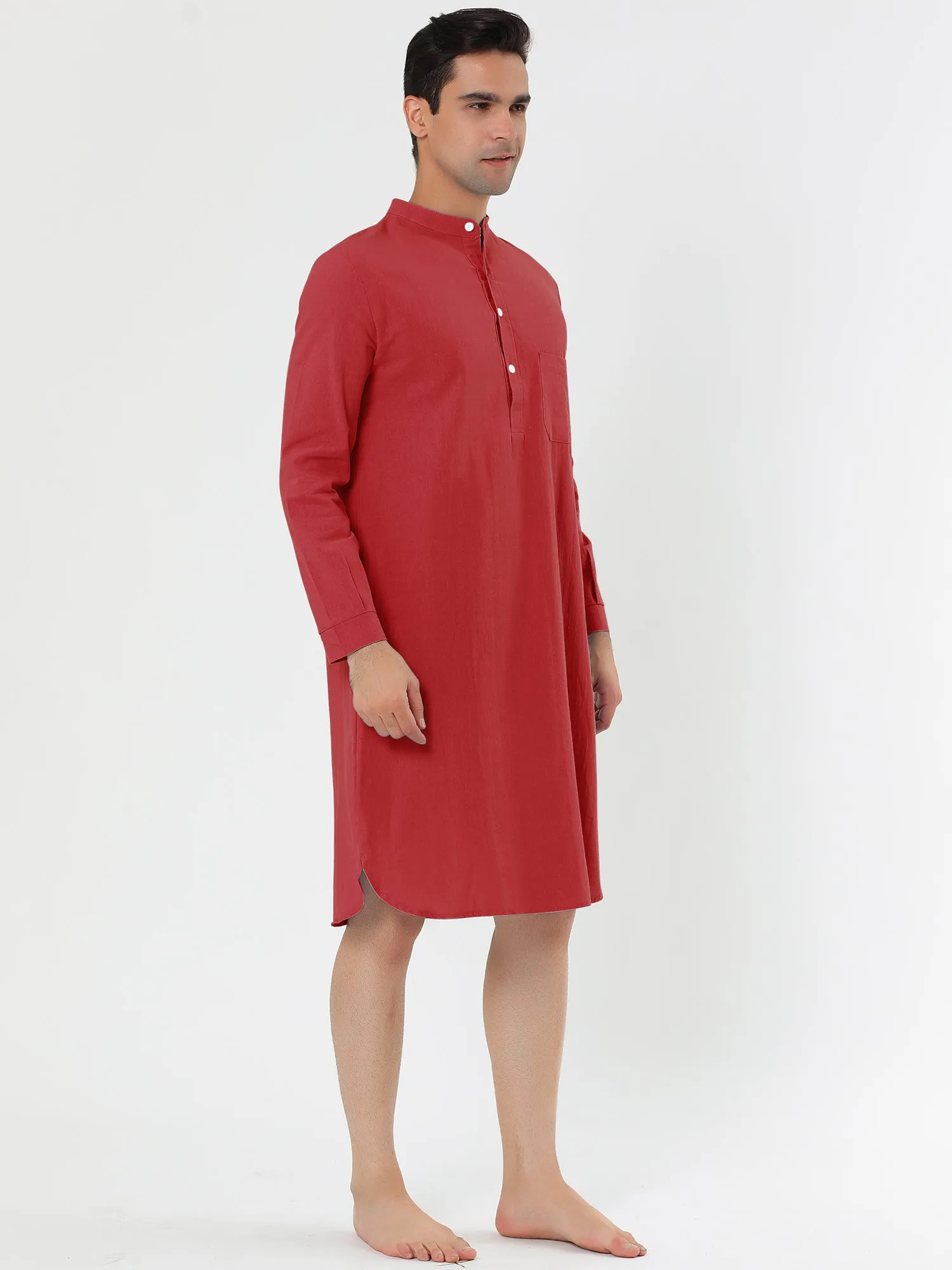 Banded Collar Henley Shirt Pajamas Robe Nightgown