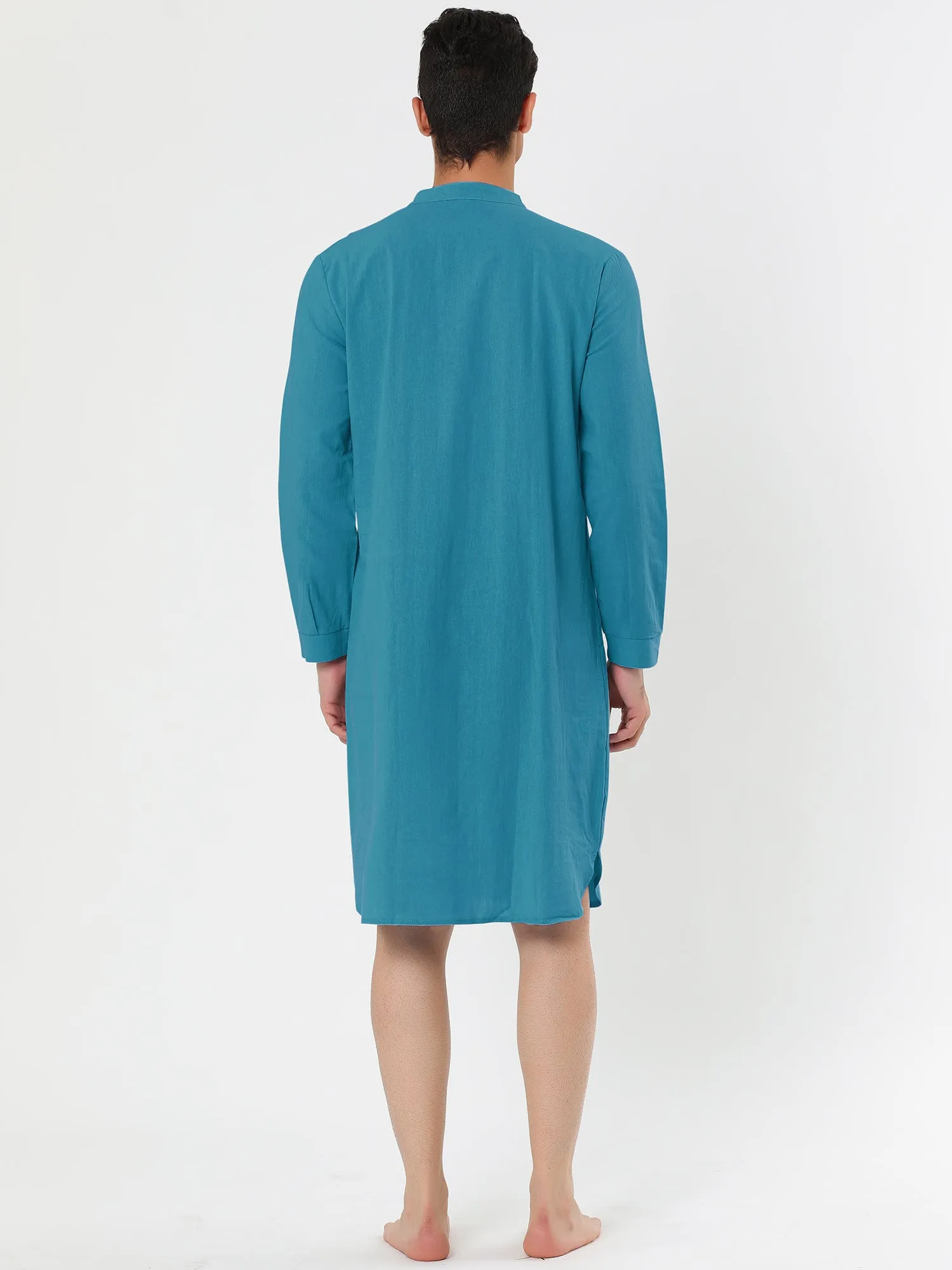 Banded Collar Henley Shirt Pajamas Robe Nightgown